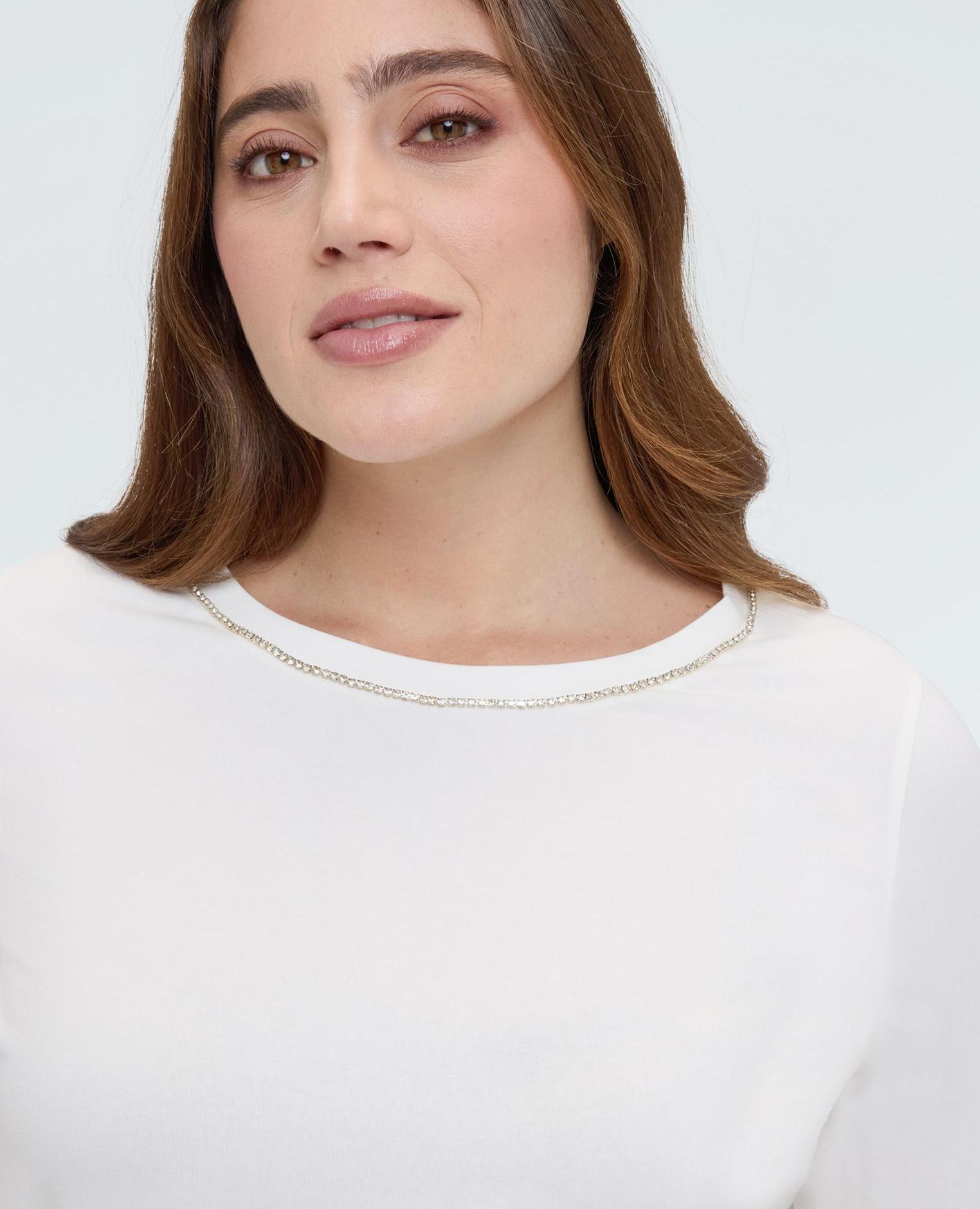 Camiseta de mujer de algodón con aplicaciones luminosas - Fiorella Rubino - Blanco Blanco-3