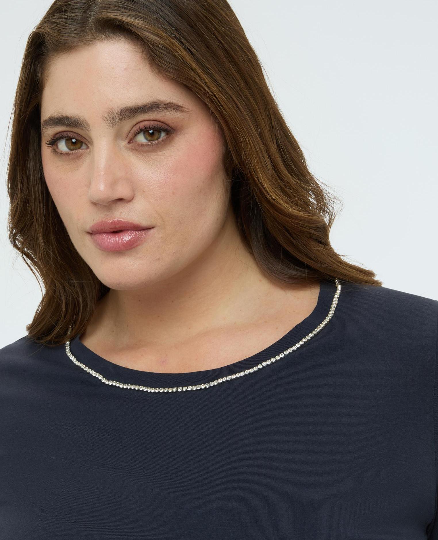 Camiseta de mujer de algodón con aplicaciones luminosas - Fiorella Rubino - Azul Azul-4