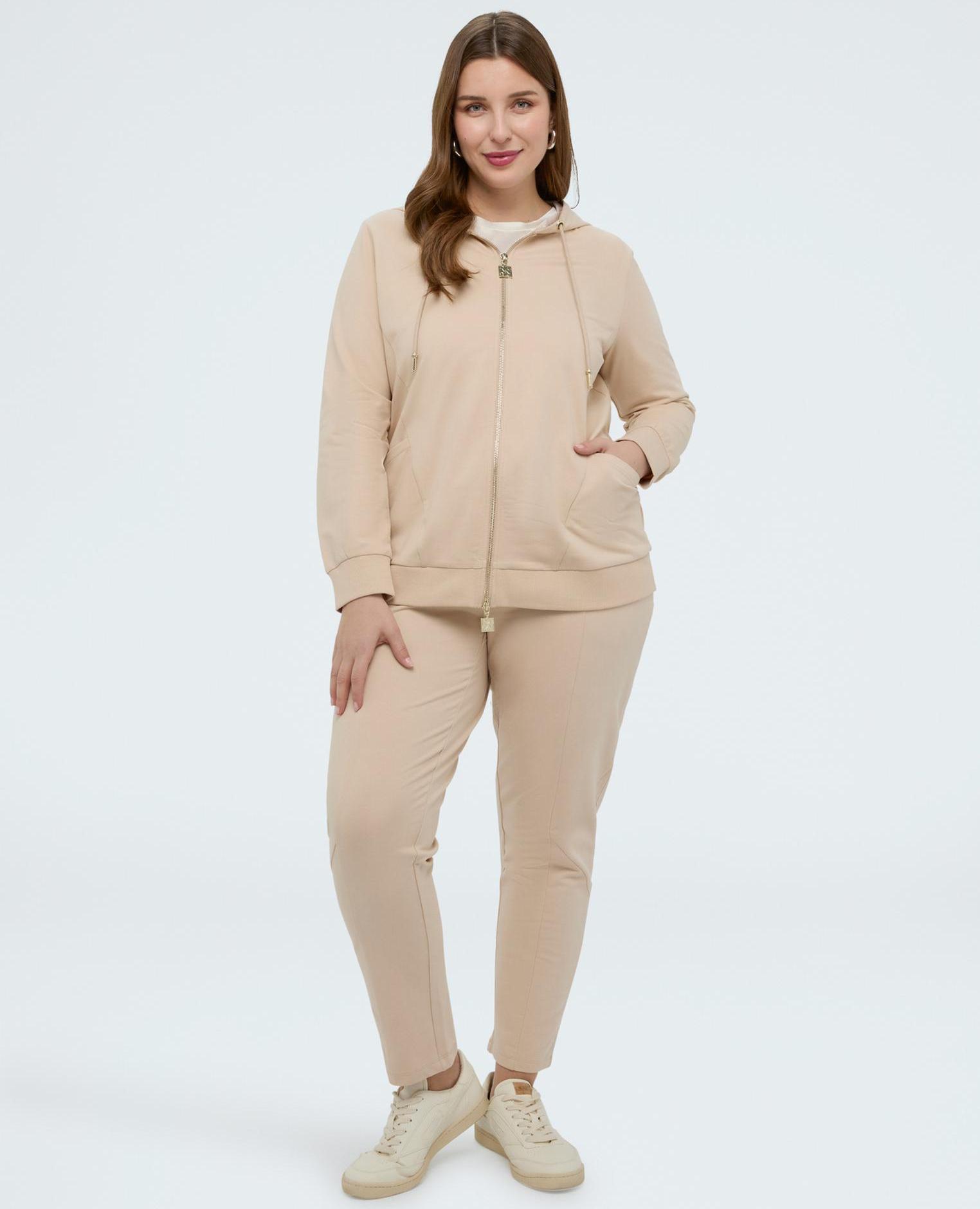 Fiorella Rubino - Sudadera de mujer con capucha y cremallera mangas largas y tejido de felpa de mezcla de algodón.
