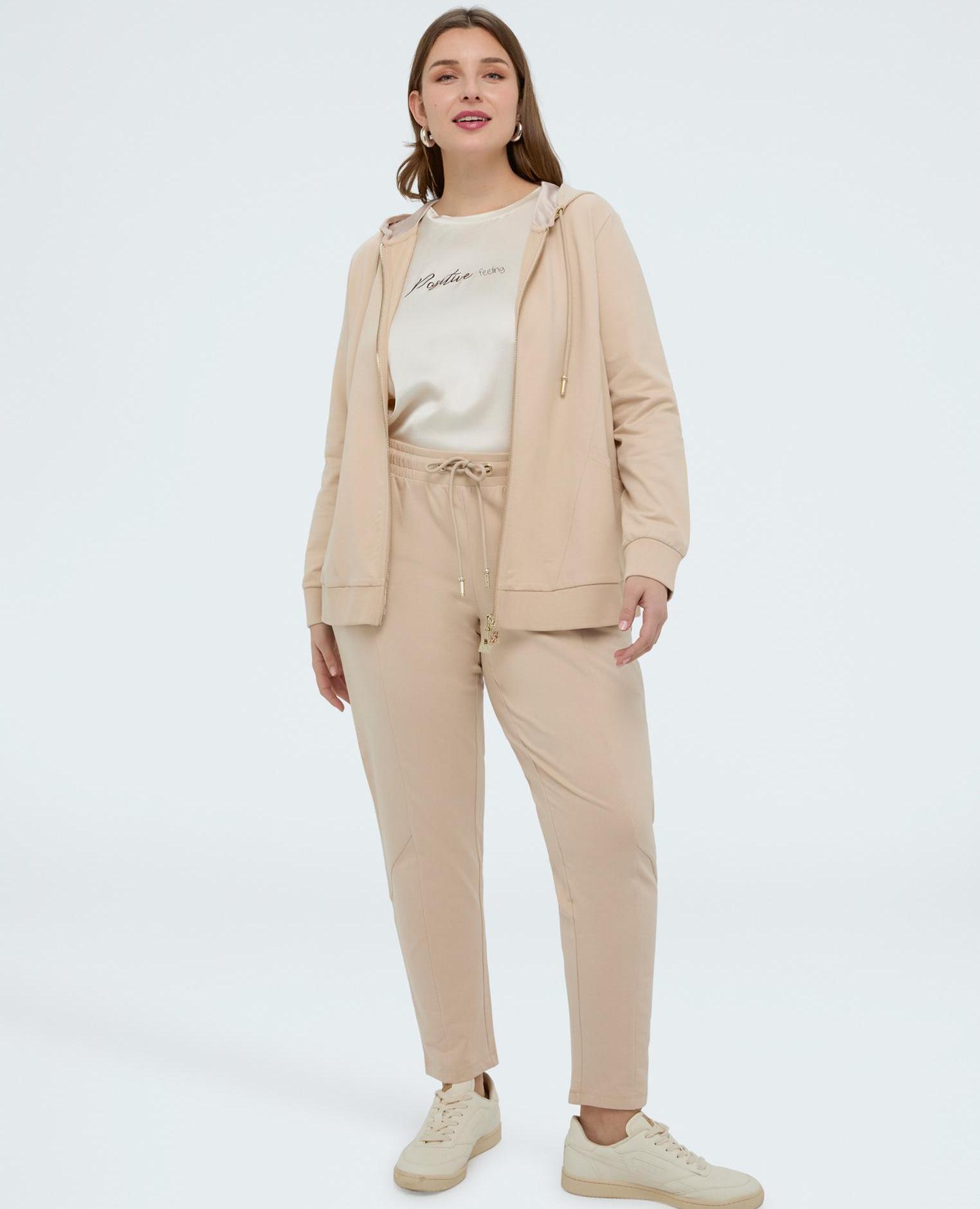 Pantalones de mujer joggers de felpa con cordón cintura elástica - Fiorella Rubino - Beige Beige-3