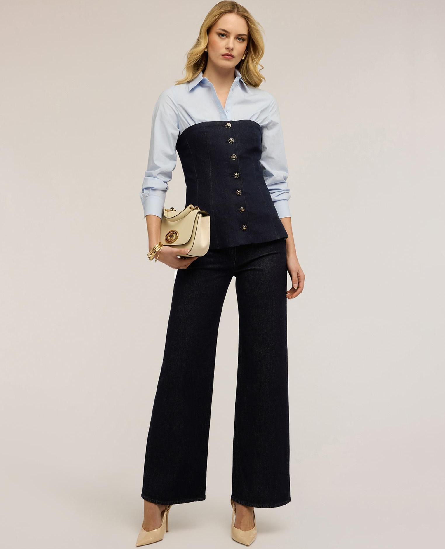 Motivi - Vaqueros de mujer palazzo con botones decorativos ajuste ancho.