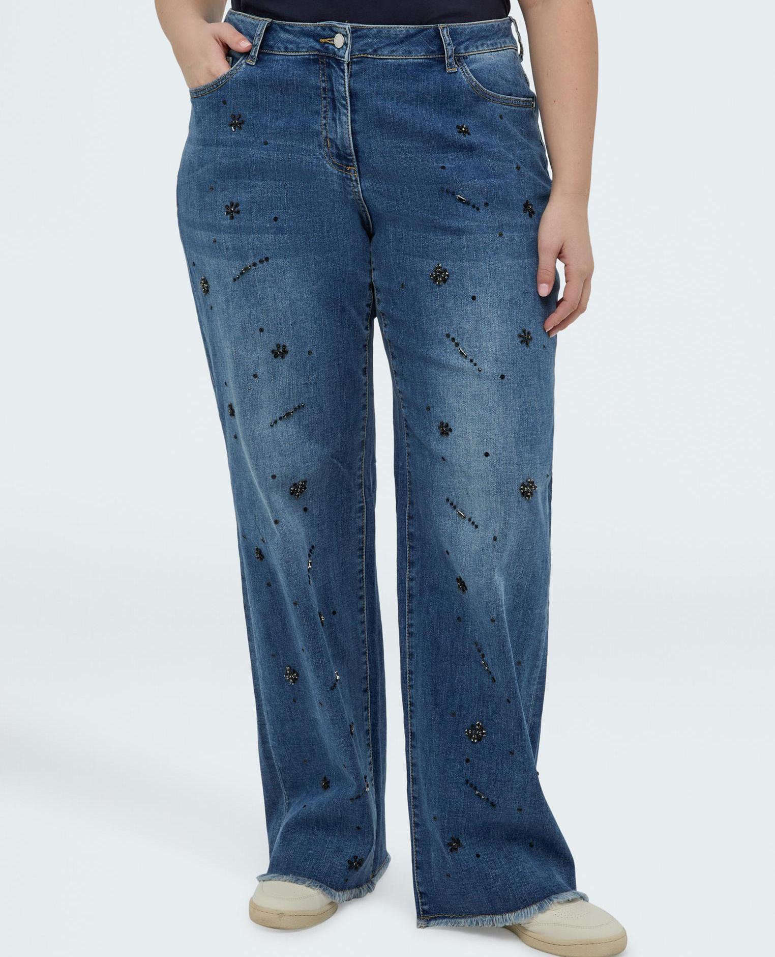 Vaqueros de mujer straight leg con aplicaciones decorativas - Fiorella Rubino - Azul Azul-1
