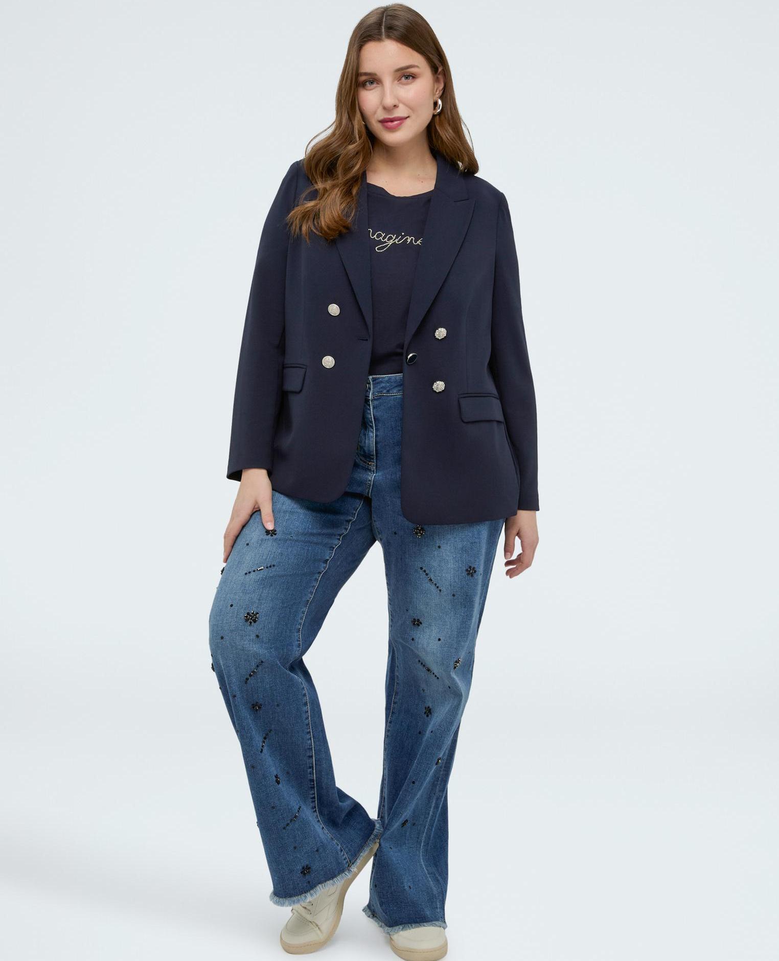Vaqueros de mujer straight leg con aplicaciones decorativas - Fiorella Rubino - Azul Azul-3