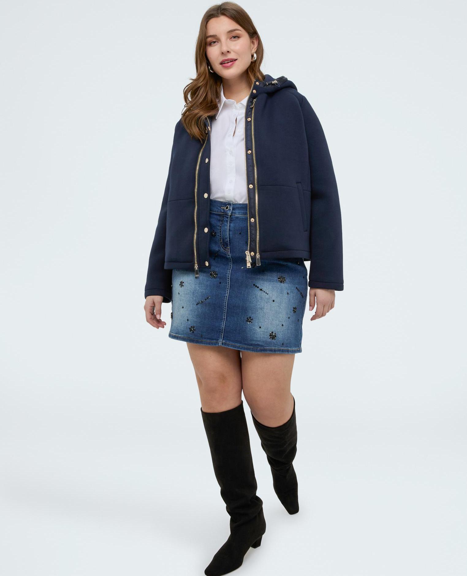 Minifalda de mujer de denim con aplicaciones cierre con botón y cremallera - Fiorella Rubino - Azul Azul-1