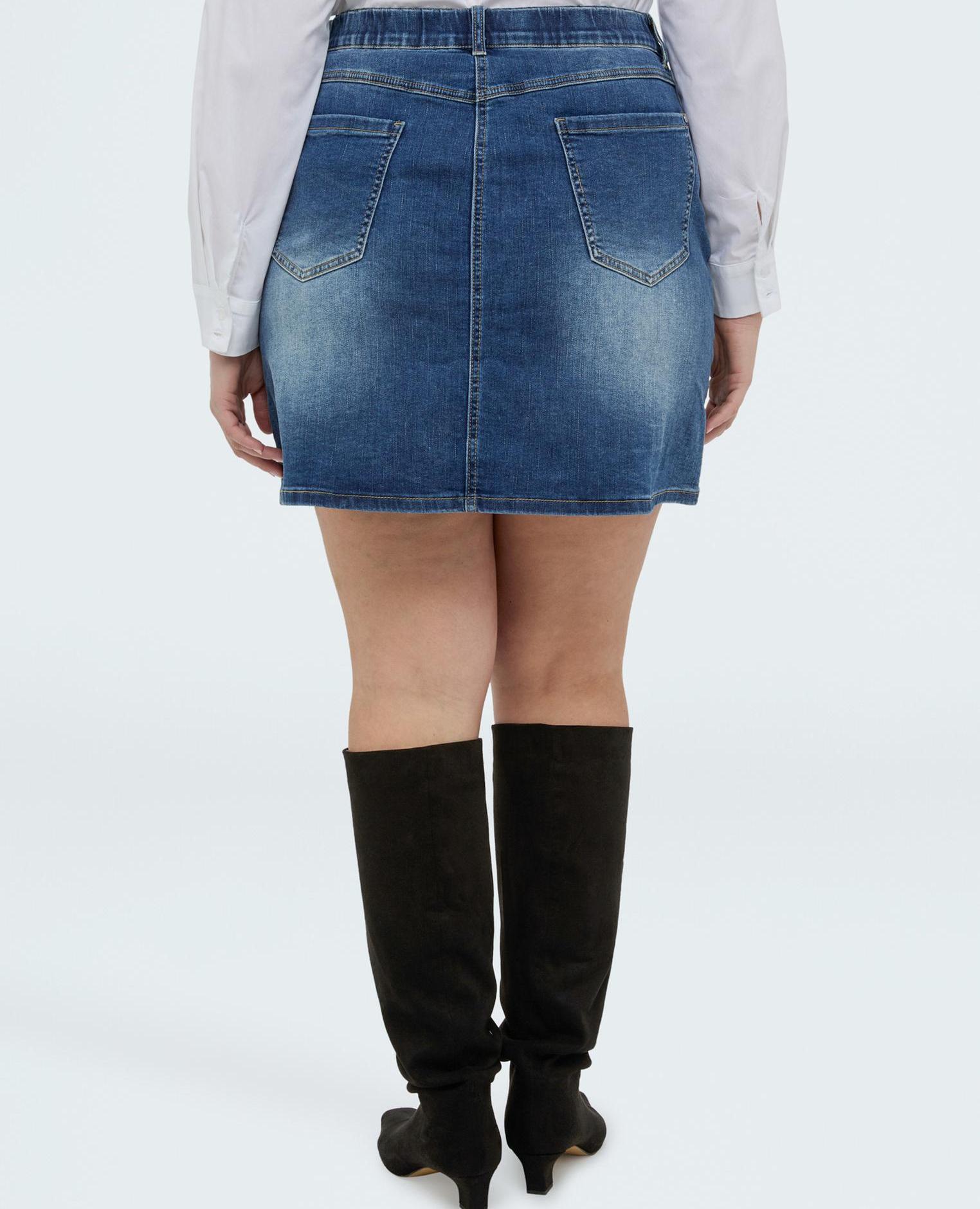 Minifalda de mujer de denim con aplicaciones cierre con botón y cremallera - Fiorella Rubino - Azul Azul-2