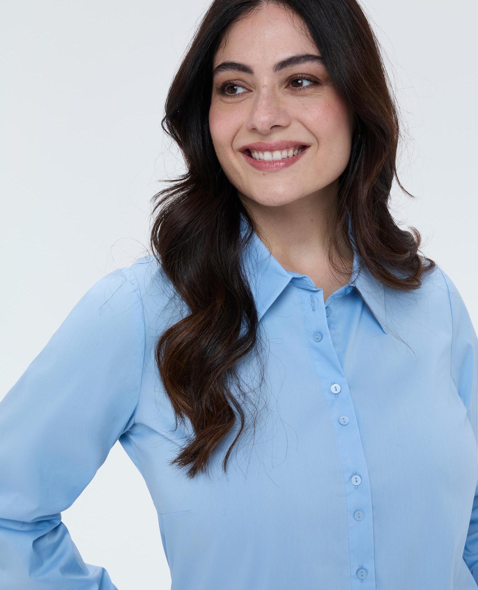 Camisa de mujer clásica en popelín de algodón tejido popelín fresco y ligero - Fiorella Rubino - Azul claro Azul claro-3