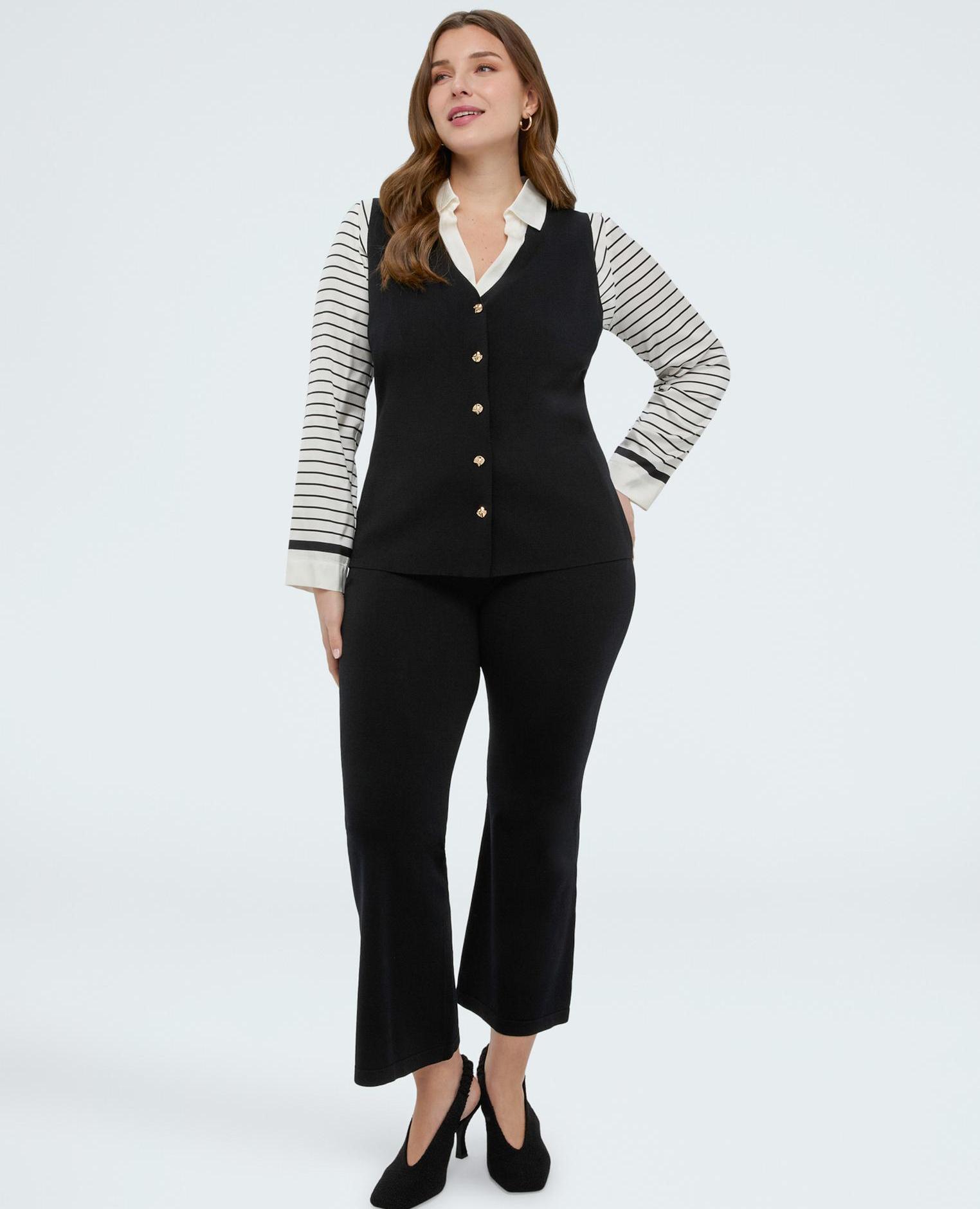 Pantalones de mujer flare de punto cintura elástica - Fiorella Rubino - Negro Negro-1