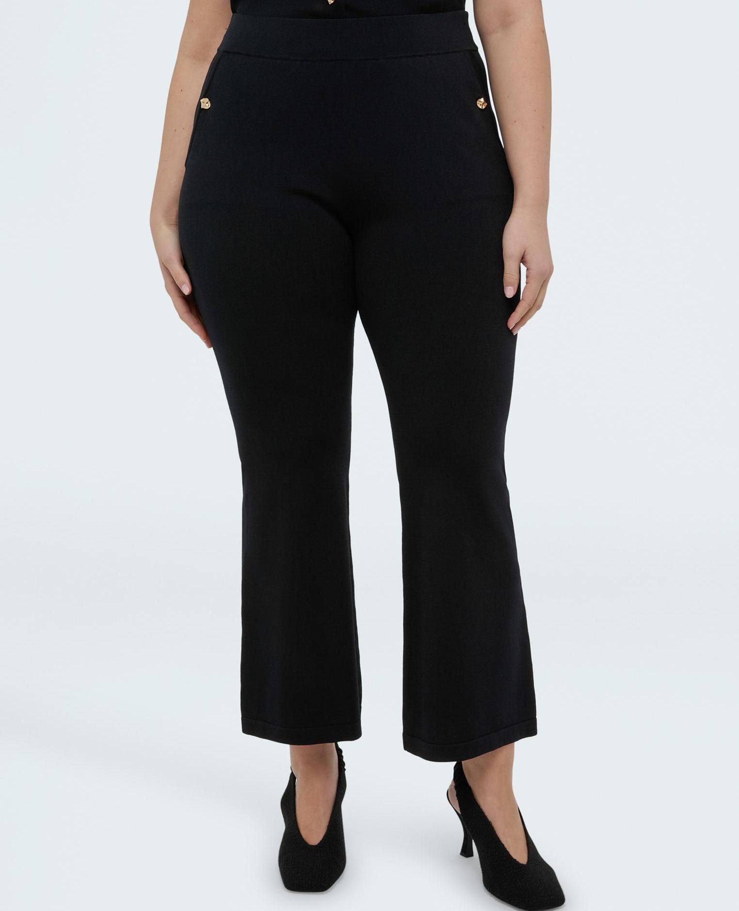 Pantalones de mujer flare de punto cintura elástica - Fiorella Rubino - Negro Negro-4