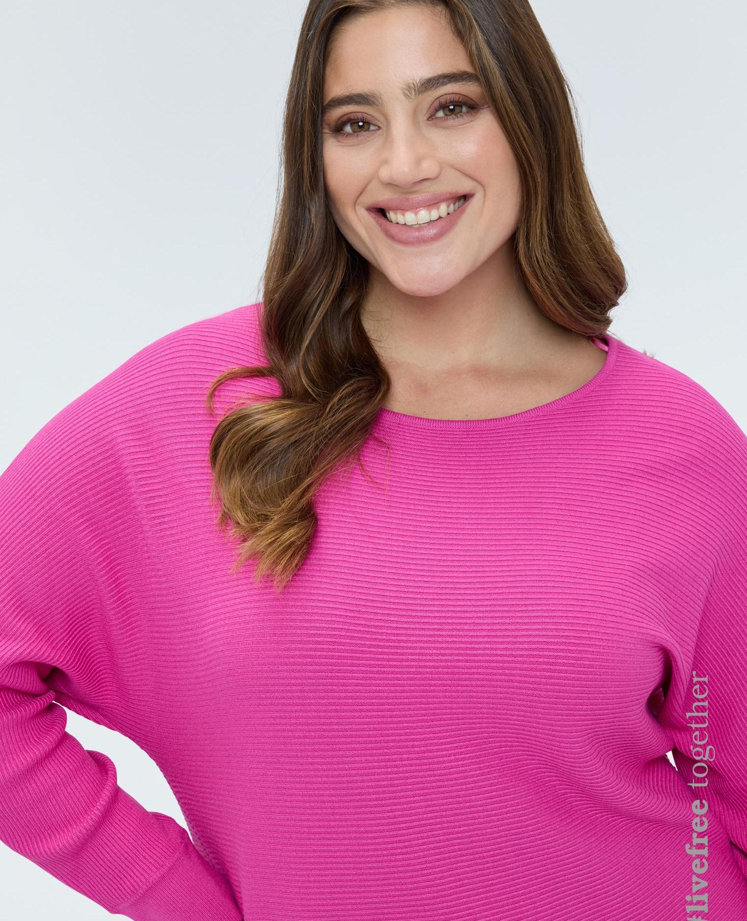 Camiseta de mujer de canalé con mangas kimono - Fiorella Rubino - Fucsia Fucsia-1