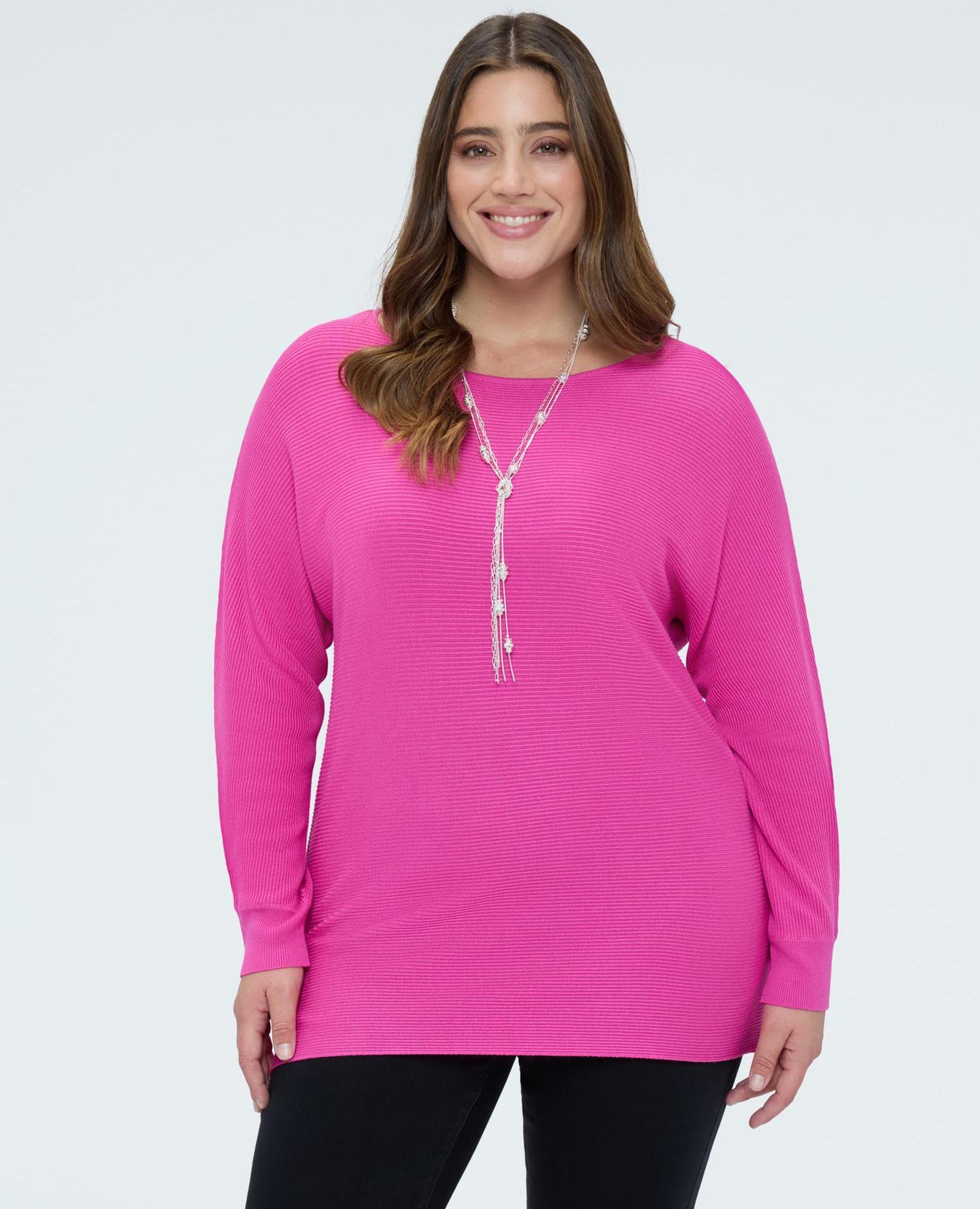 Camiseta de mujer de canalé con mangas kimono - Fiorella Rubino - Fucsia Fucsia-3
