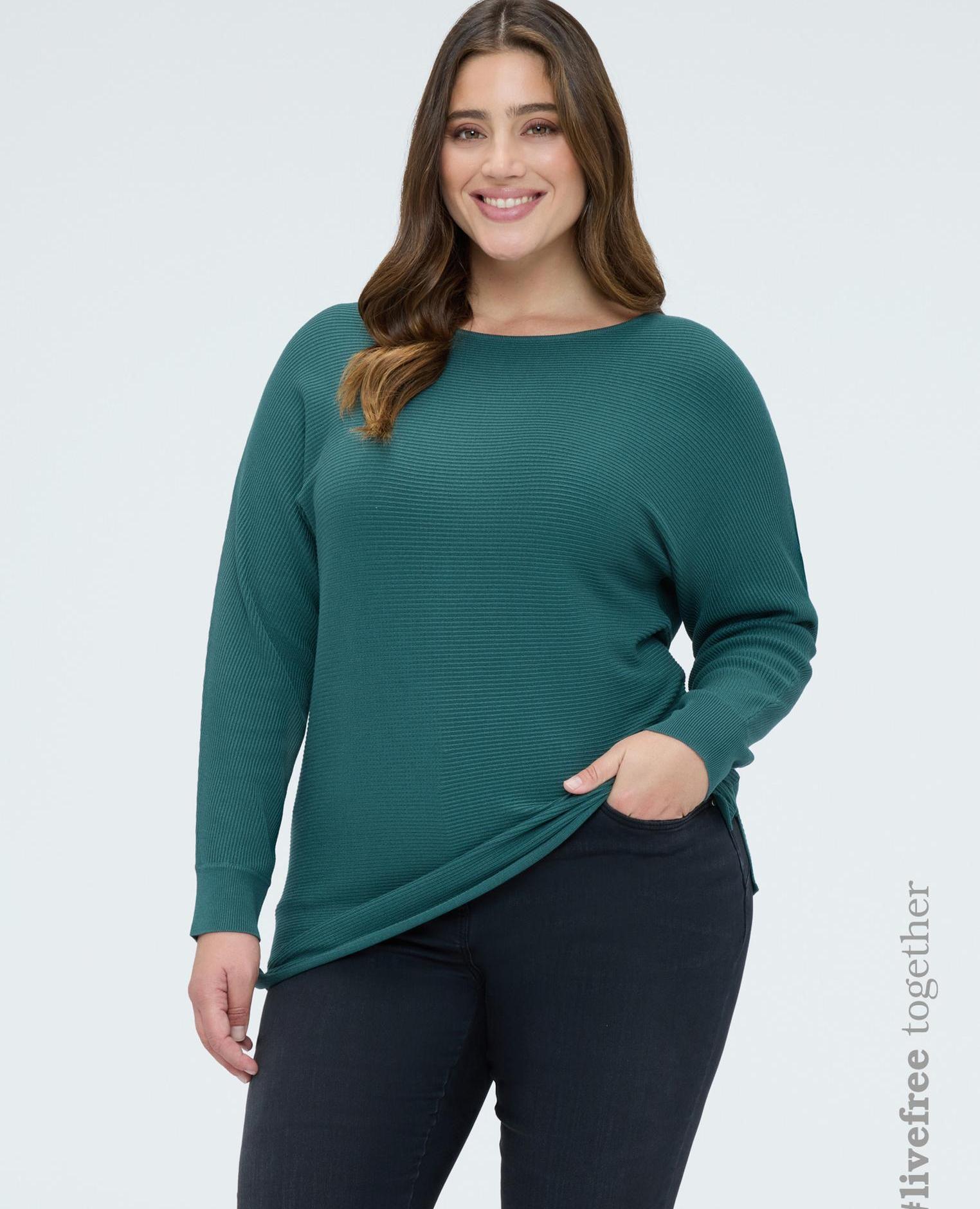 Camiseta de mujer de canalé con mangas kimono - Fiorella Rubino - Verde Verde-1