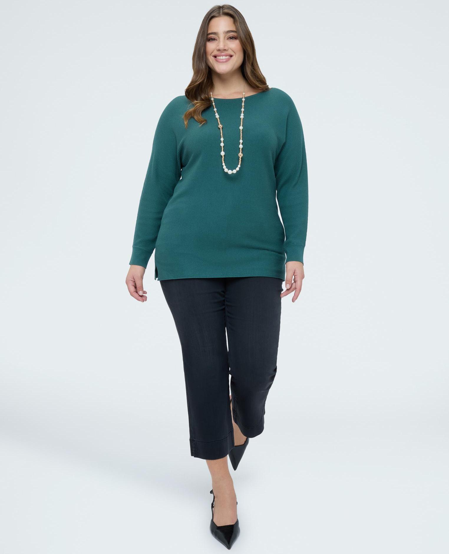 Camiseta de mujer de canalé con mangas kimono - Fiorella Rubino - Verde Verde-3