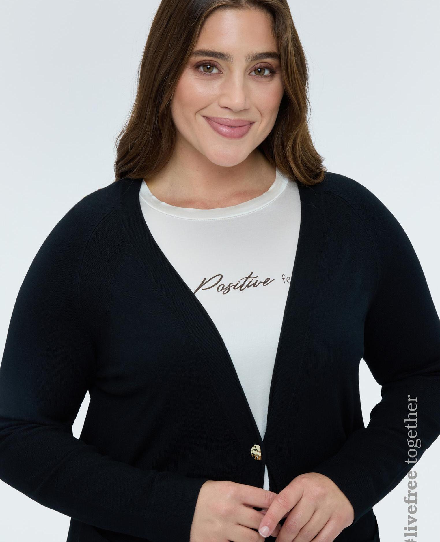 Cárdigan de mujer largo con cuello de pico - Fiorella Rubino - Negro Negro-1