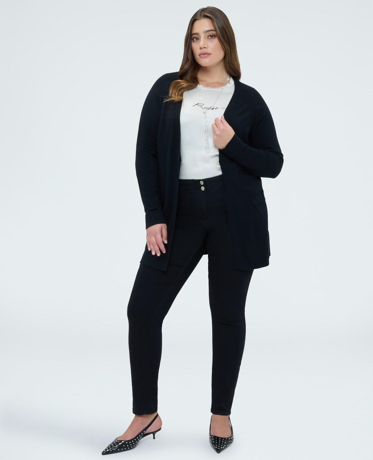 Cárdigan de mujer largo con cuello de pico - Fiorella Rubino - Negro Negro-3