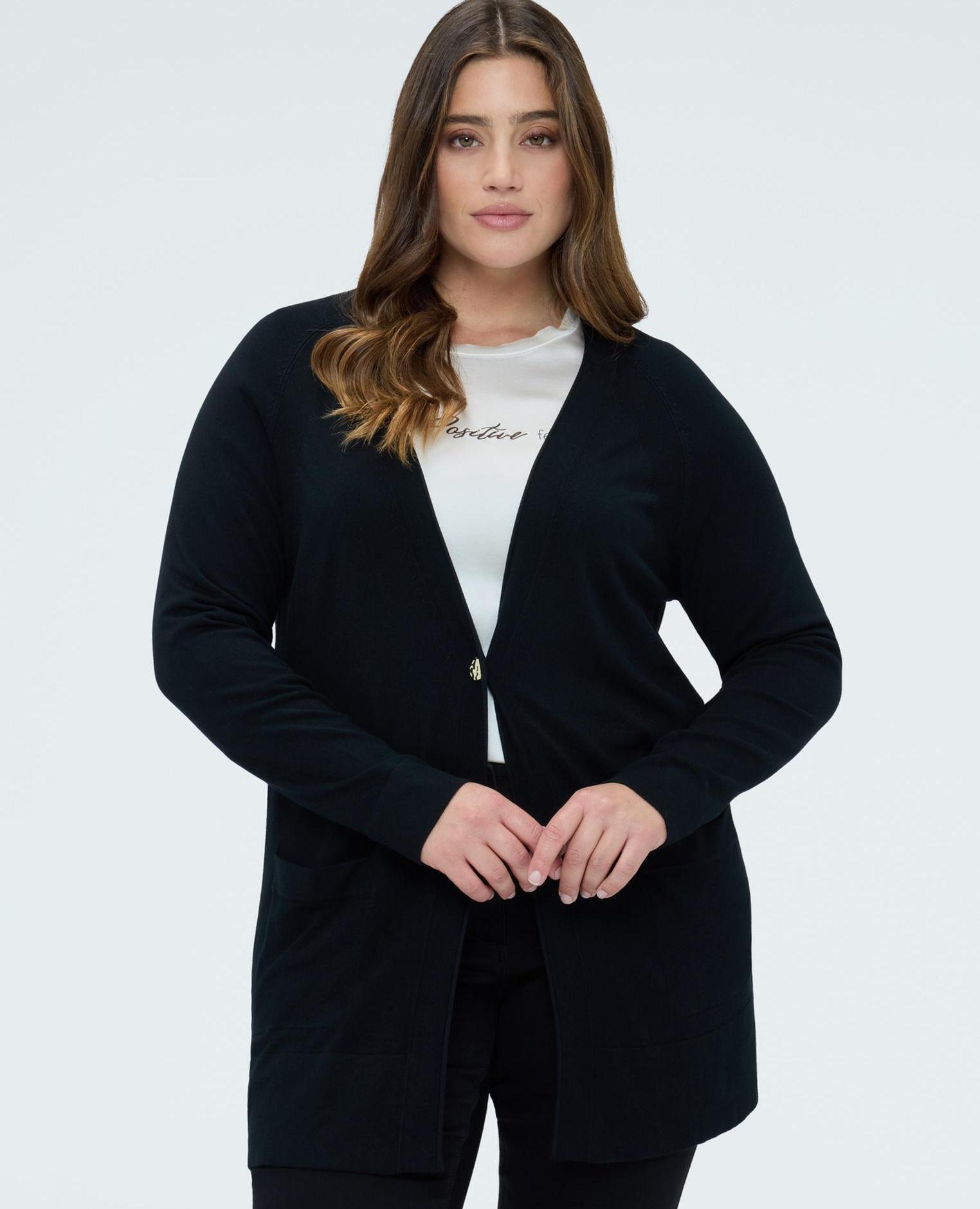 Cárdigan de mujer largo con cuello de pico - Fiorella Rubino - Negro Negro-4