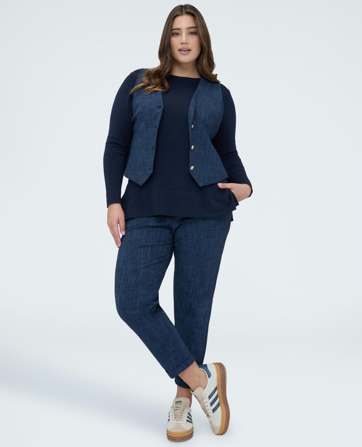 Camiseta de mujer de cuello redondo en mezcla de viscosa - Fiorella Rubino - Azul Azul-3