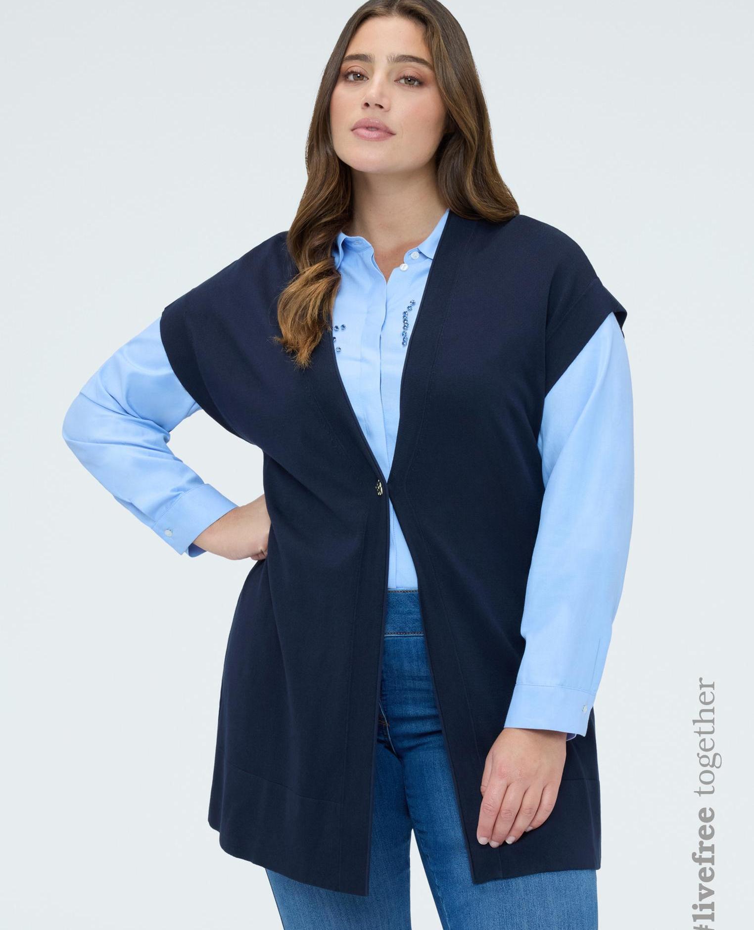 Chaleco de mujer largo en mezcla de viscosa ajuste oversize - Fiorella Rubino - Azul Azul-1