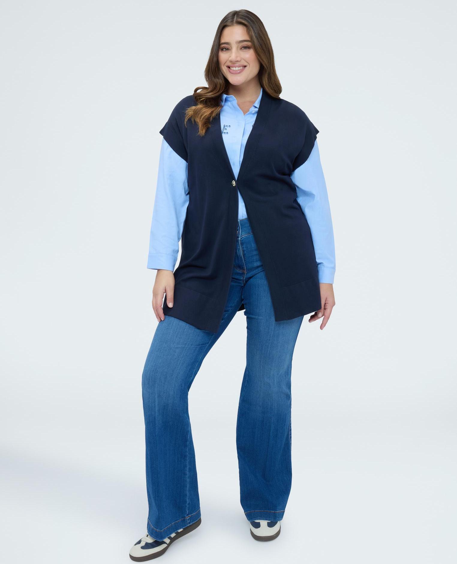 Chaleco de mujer largo en mezcla de viscosa ajuste oversize - Fiorella Rubino - Azul Azul-3