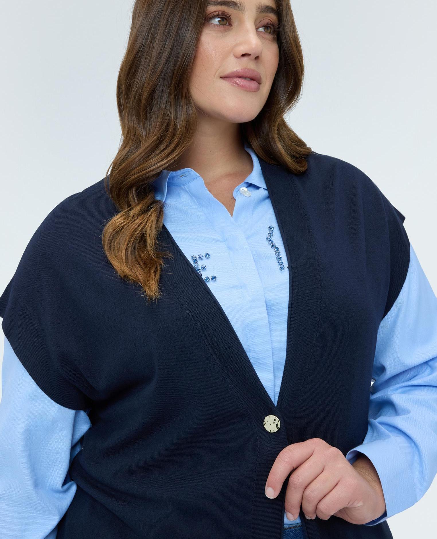 Chaleco de mujer largo en mezcla de viscosa ajuste oversize - Fiorella Rubino - Azul Azul-4