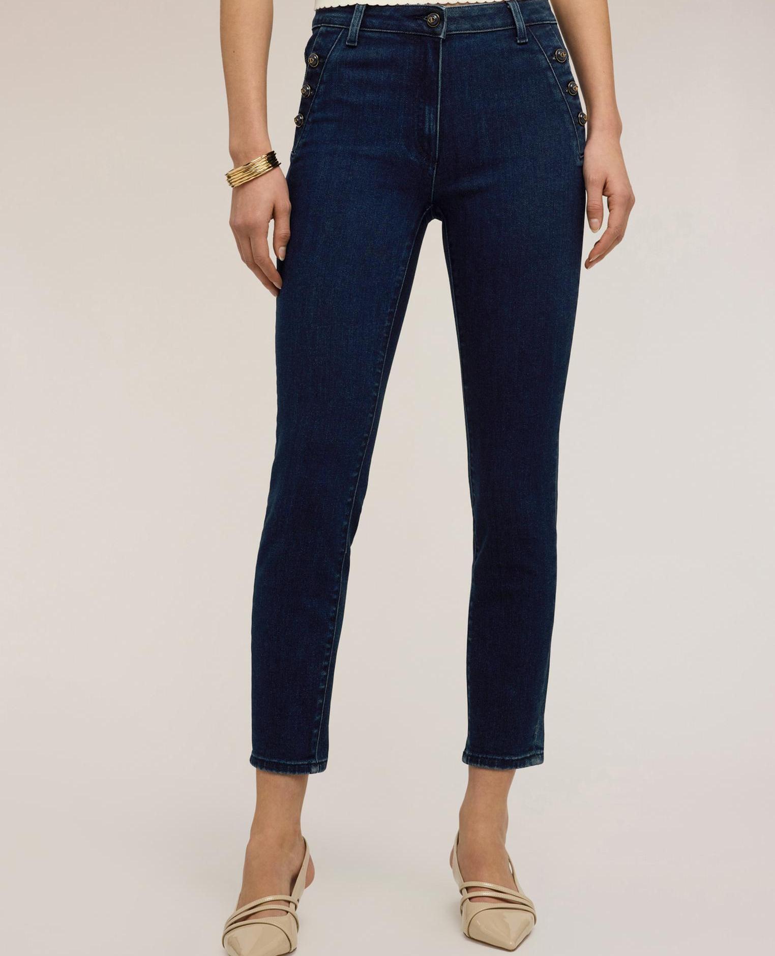 Vaqueros de mujer skinny con botones decorativos con cierre de botones y cremallera - Motivi - Azul Azul-3