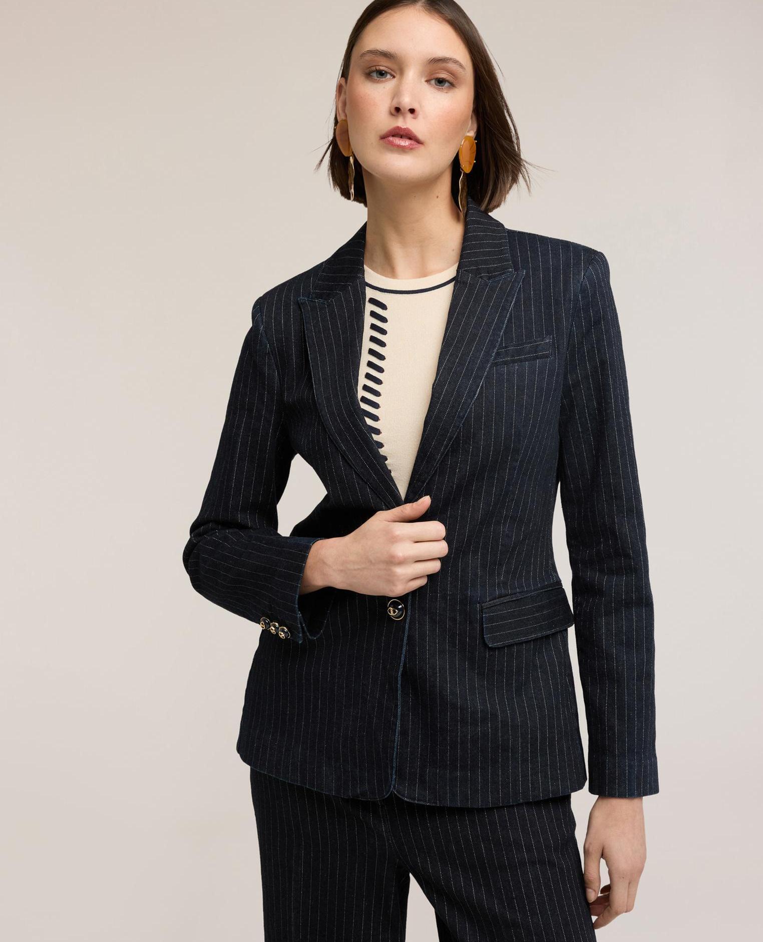 Motivi - Chaqueta de mujer estructurada en denim a rayas ajuste regular.