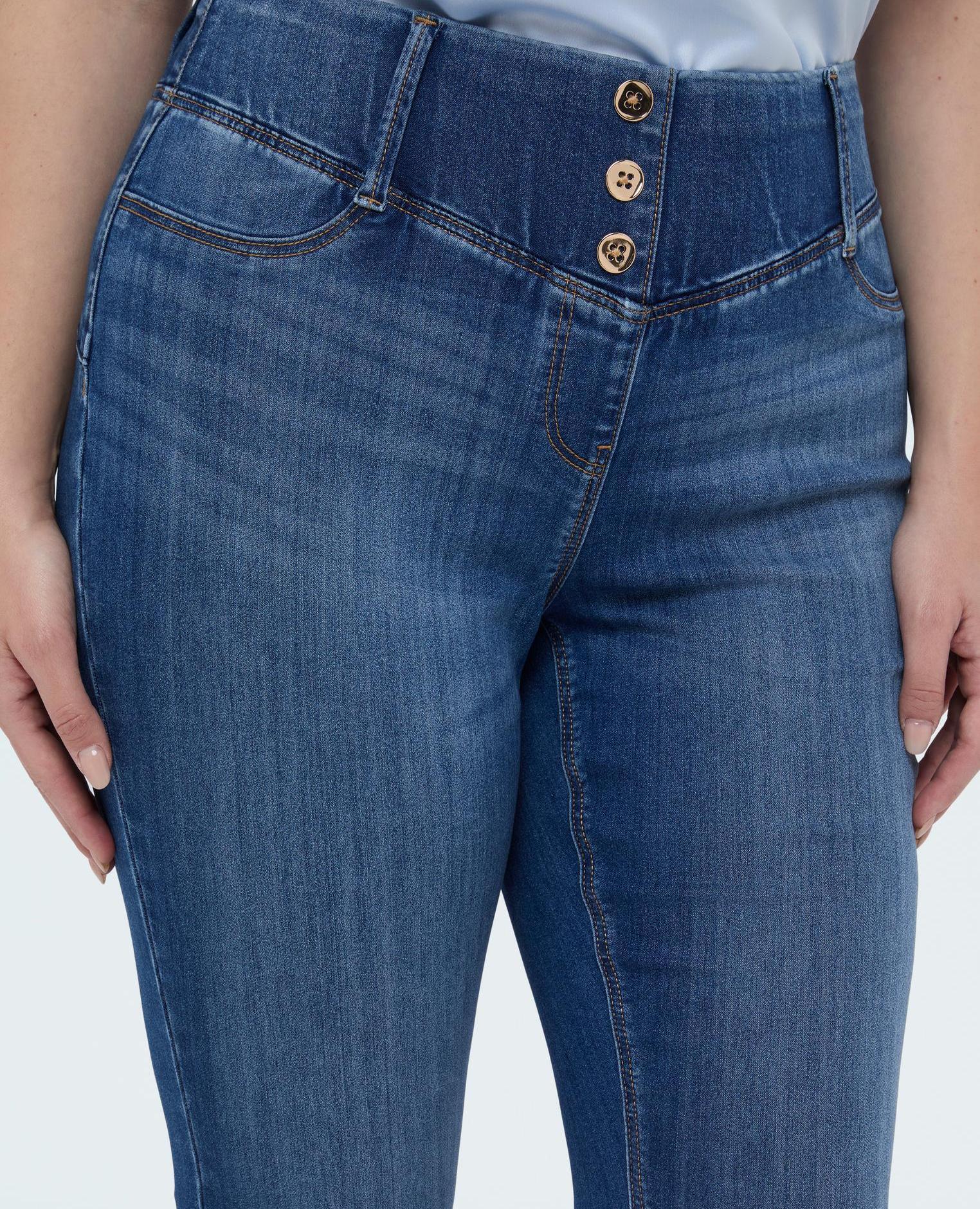 Jeggings de mujer de denim con botones decorativos lavado azul efecto washed - Fiorella Rubino - Azul Azul-3
