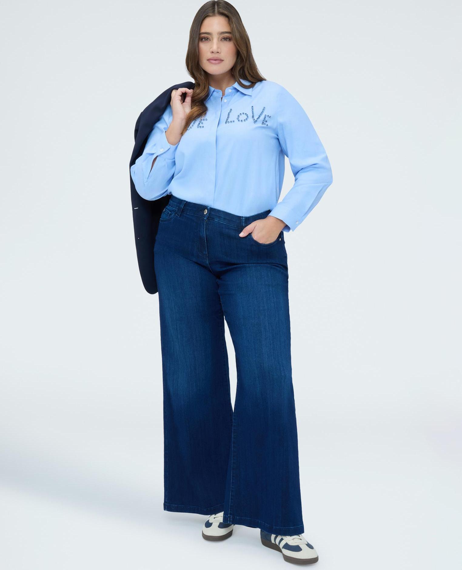 Vaqueros de mujer wide leg lavado - Fiorella Rubino - Azul Azul-1