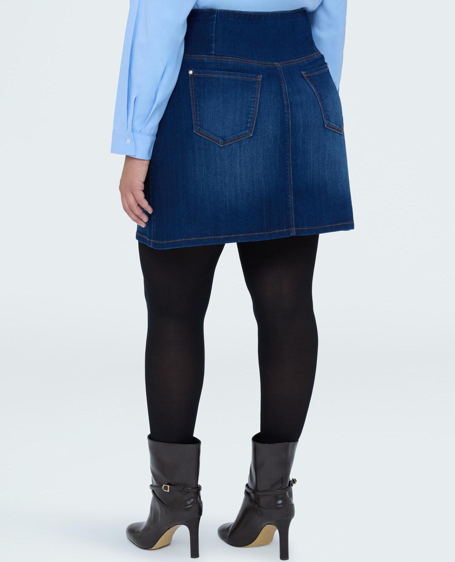 Minifalda de mujer de denim línea a banda elástica maxi asimétrica - Fiorella Rubino - Azul Azul-2