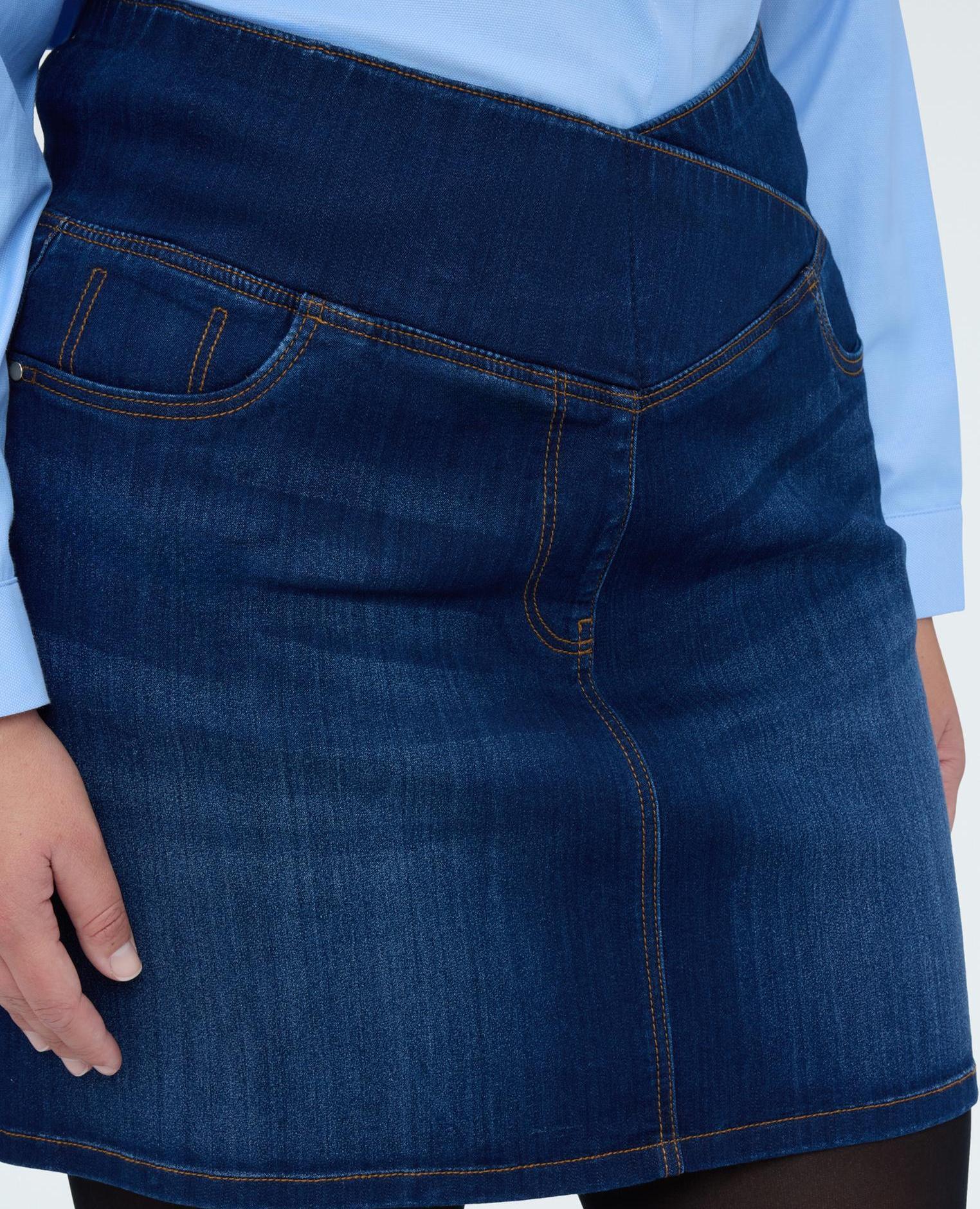 Minifalda de mujer de denim línea a banda elástica maxi asimétrica - Fiorella Rubino - Azul Azul-3