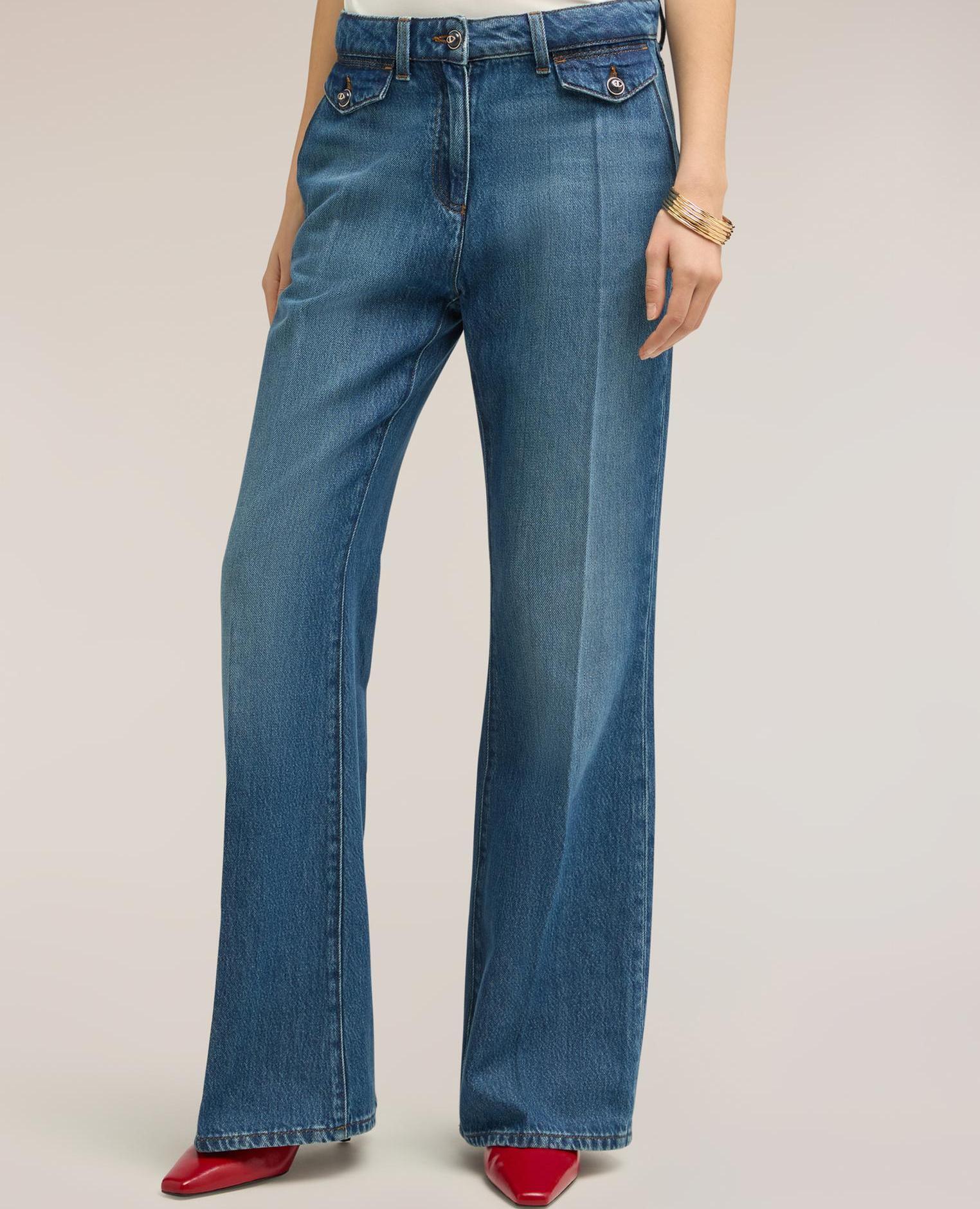 Vaqueros de mujer flare con bolsillos ajuste ancho - Motivi - Azul Azul-3