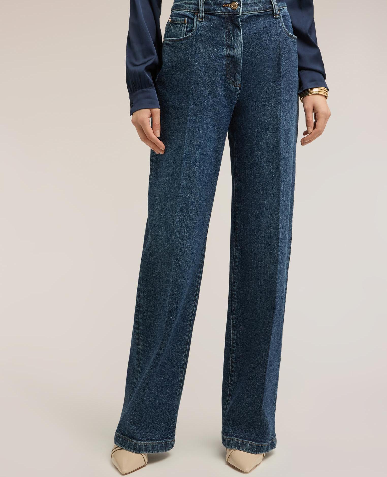 Vaqueros de mujer palazzo de talle alto - Motivi - Azul Azul-3