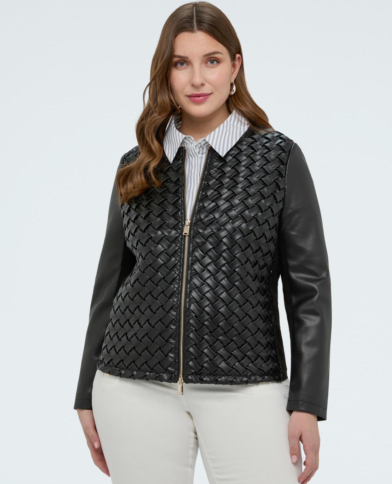 Chaqueta de mujer biker con acabado trenzado cierre con cremallera - Fiorella Rubino - Negro Negro-3