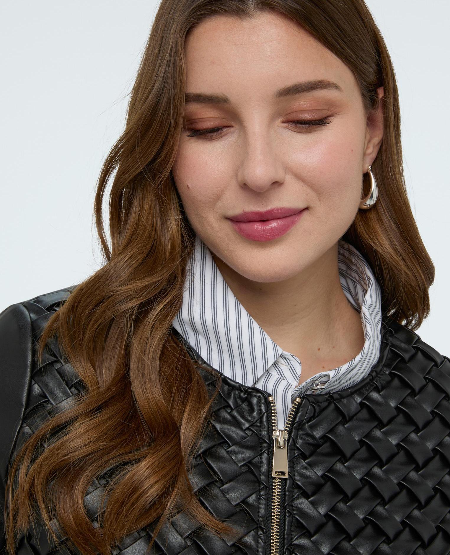 Chaqueta de mujer biker con acabado trenzado cierre con cremallera - Fiorella Rubino - Negro Negro-4