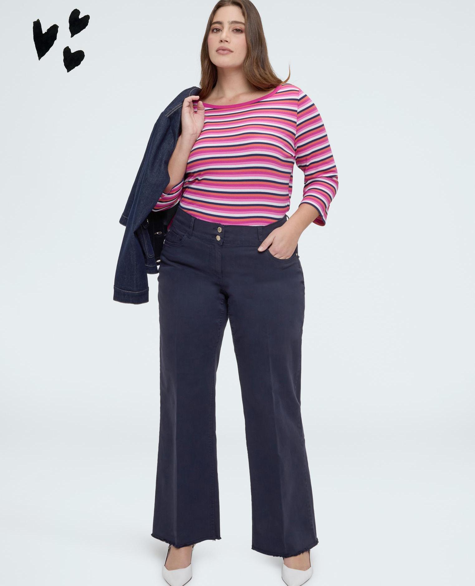 Fiorella Rubino - Pantalones de mujer straight fit de algodón dobladillo con corte vivo.