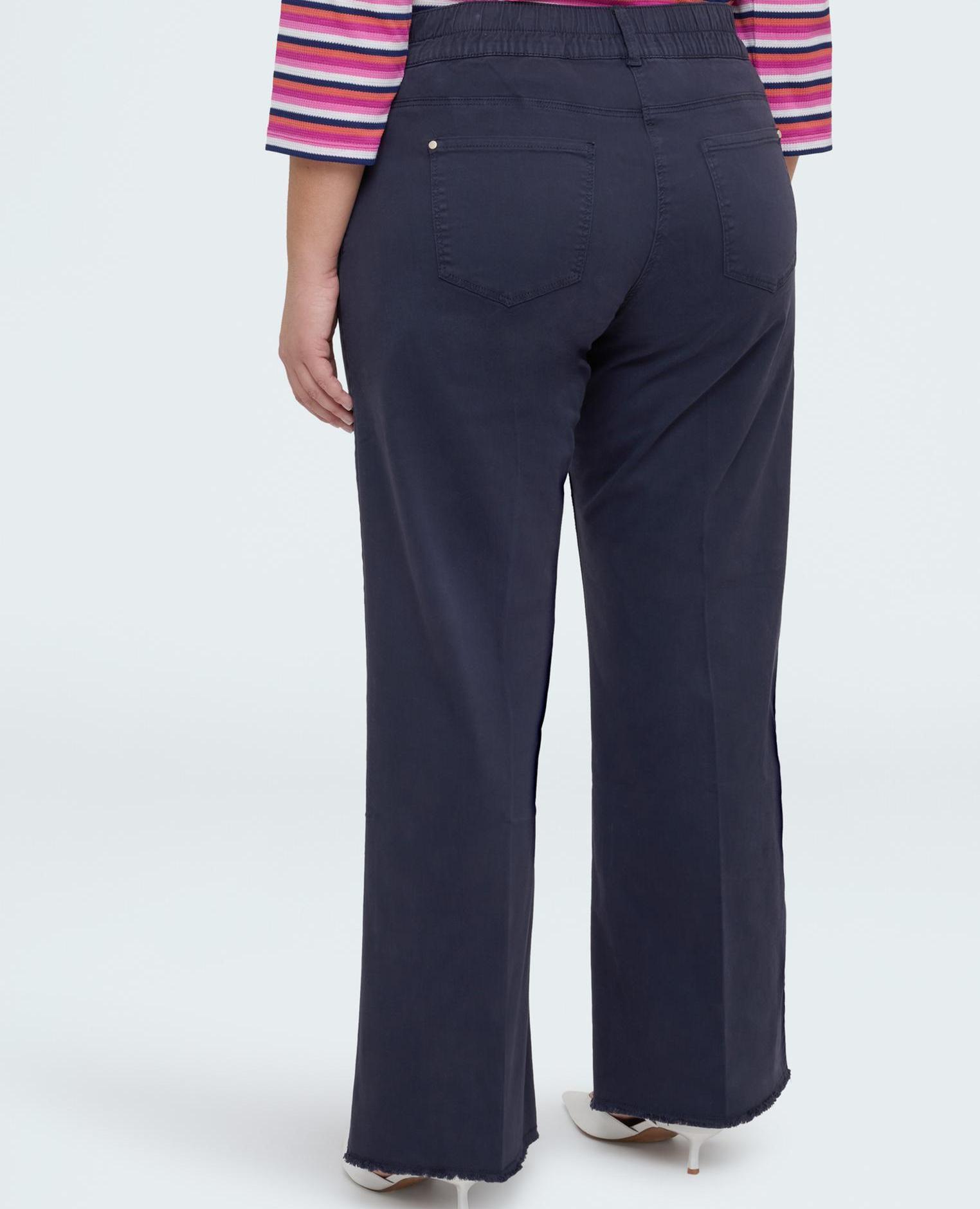 Pantalones de mujer straight fit de algodón dobladillo con corte vivo - Fiorella Rubino - Azul Azul-2