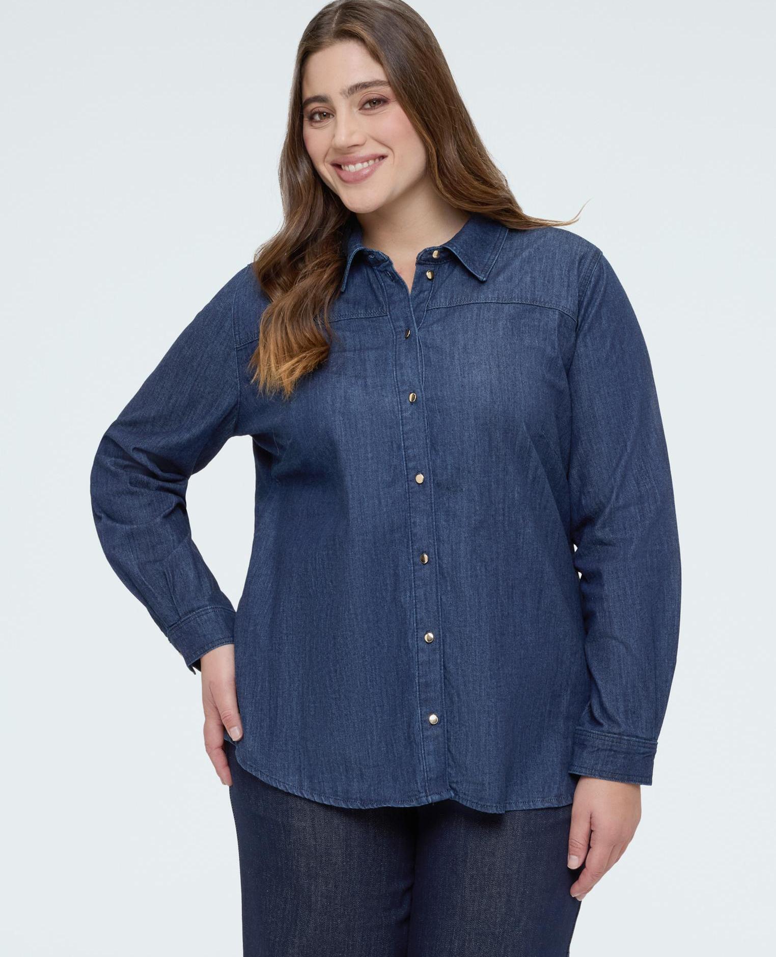Fiorella Rubino - Camisa de mujer de denim con lazo/corbata versátil.