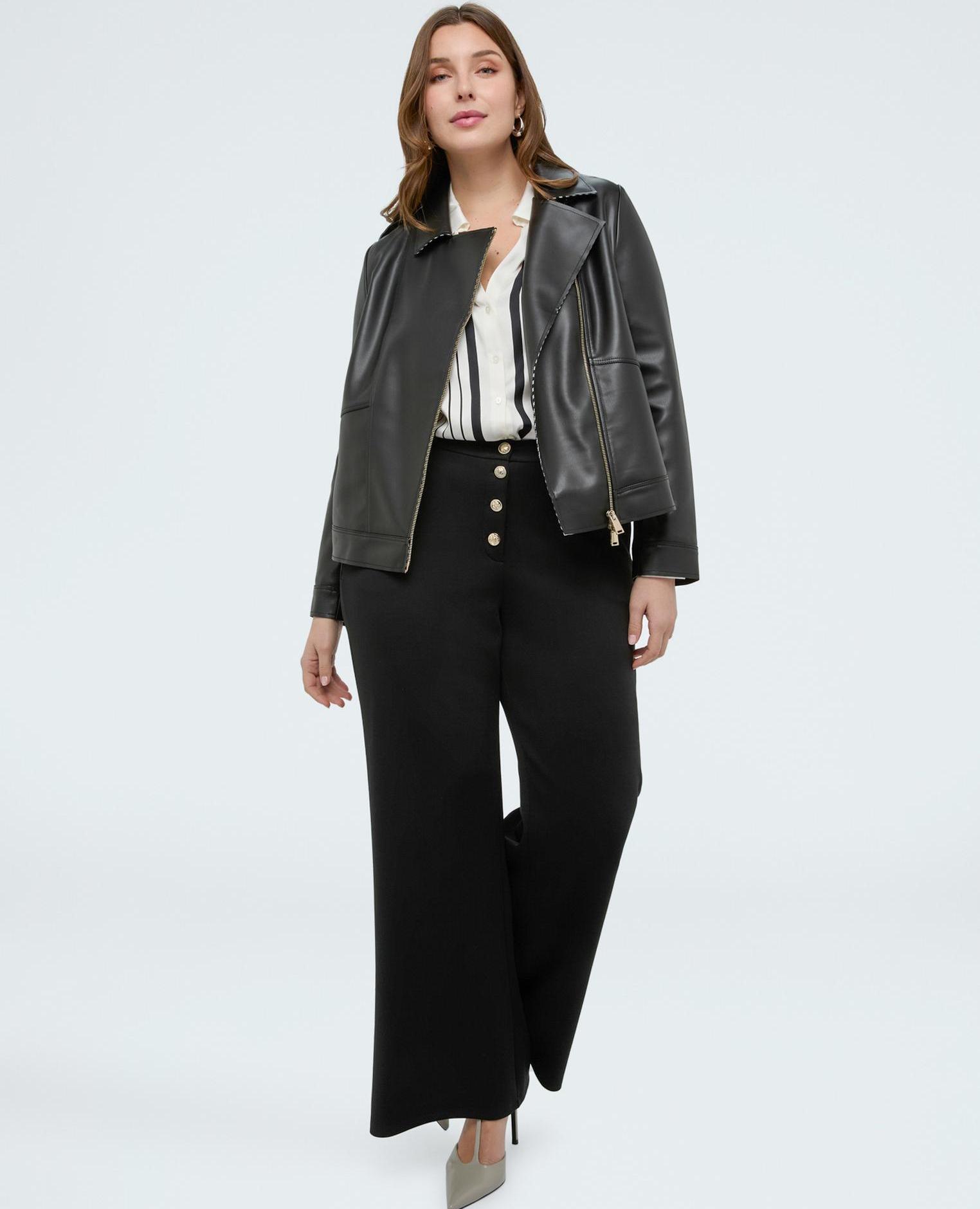 Chaqueta de mujer biker con detalles a rayas - Fiorella Rubino - Negro Negro-1