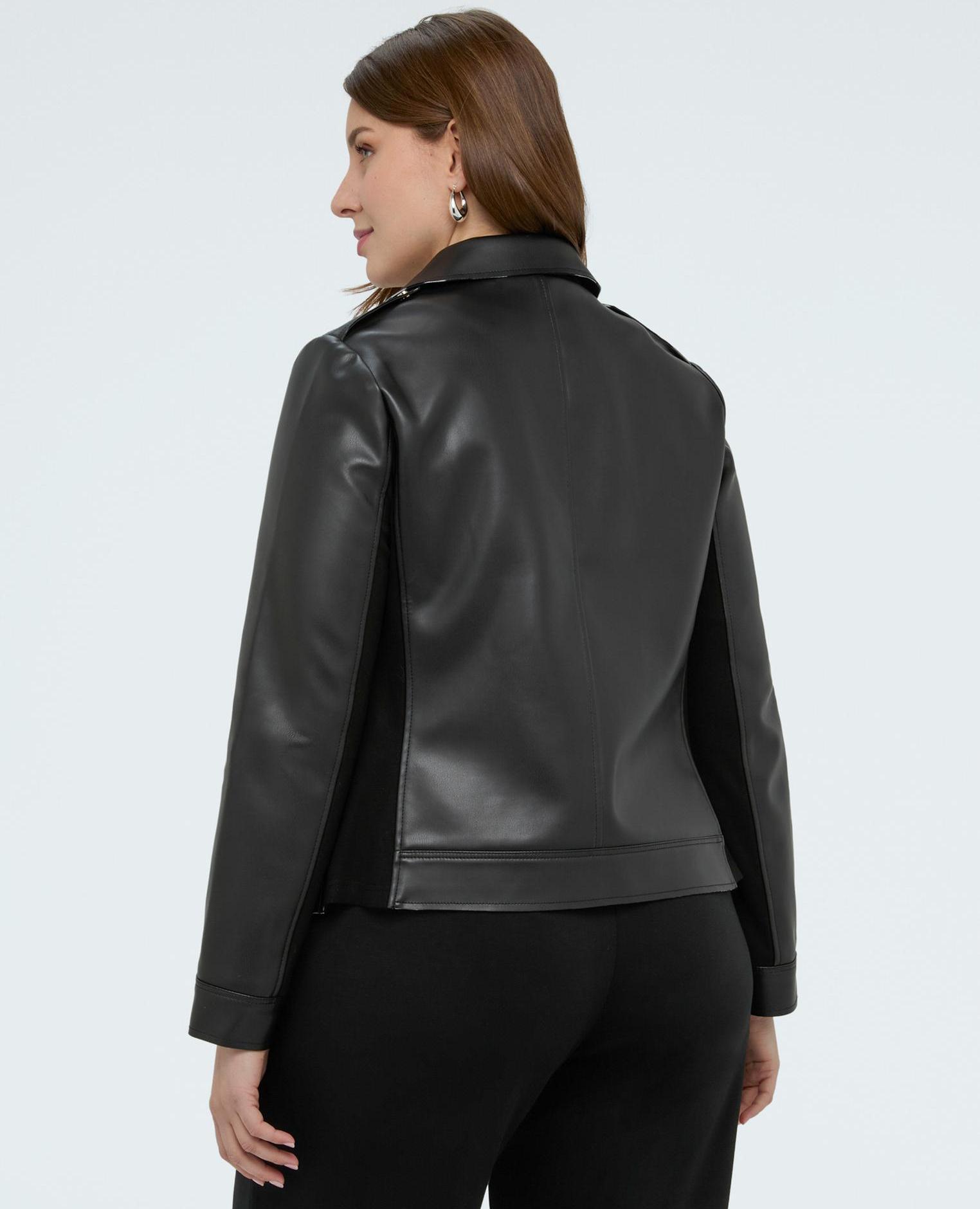 Chaqueta de mujer biker con detalles a rayas - Fiorella Rubino - Negro Negro-2