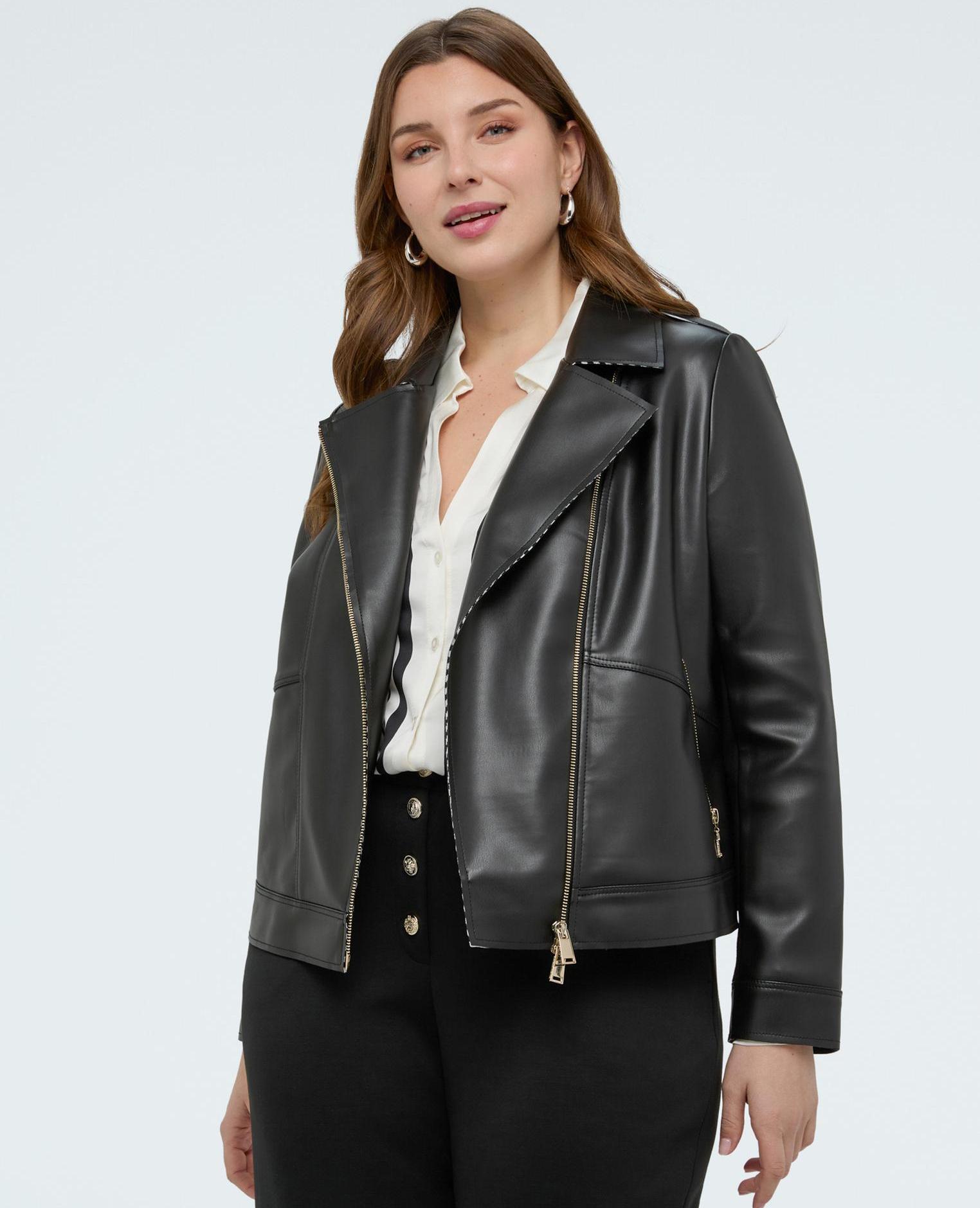 Chaqueta de mujer biker con detalles a rayas - Fiorella Rubino - Negro Negro-3