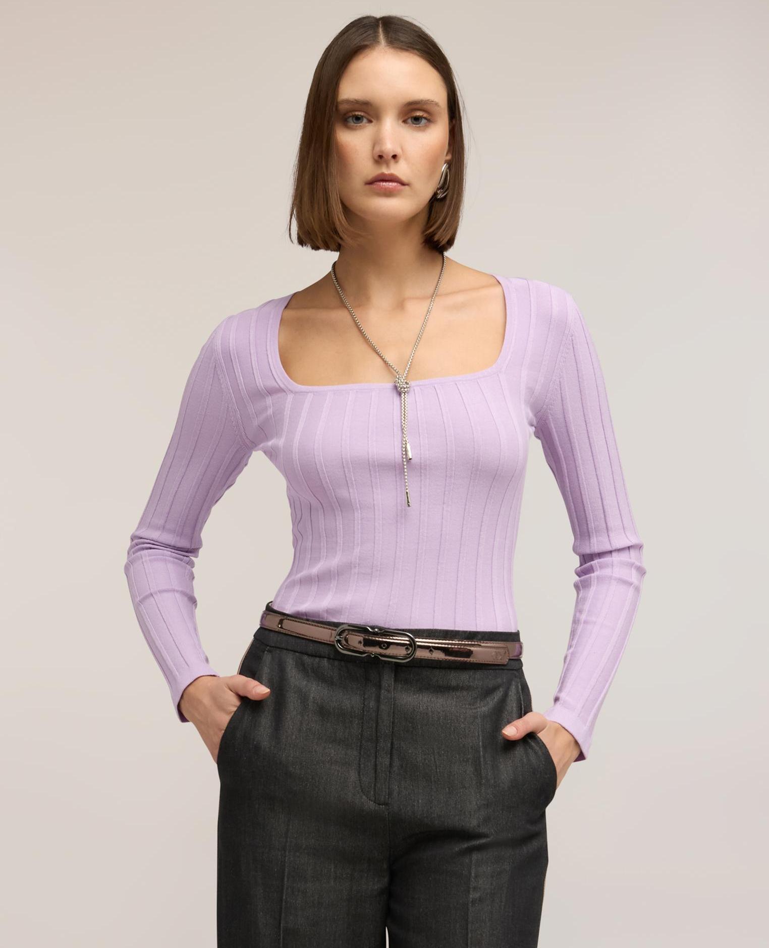 Jersey de mujer de canalé con escote cuadrado escote frontal cuadrado - Motivi - Morado Morado-3