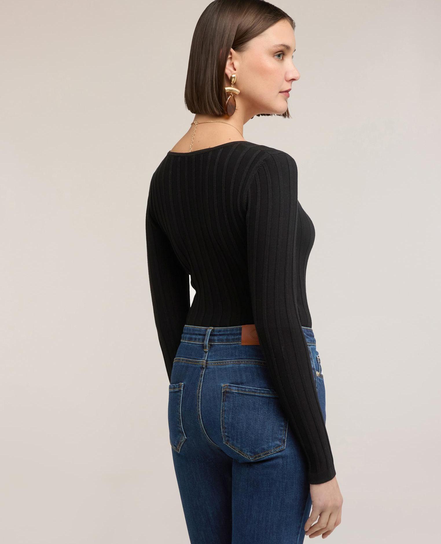 Jersey de mujer de canalé con escote cuadrado escote frontal cuadrado - Motivi - Negro Negro-2