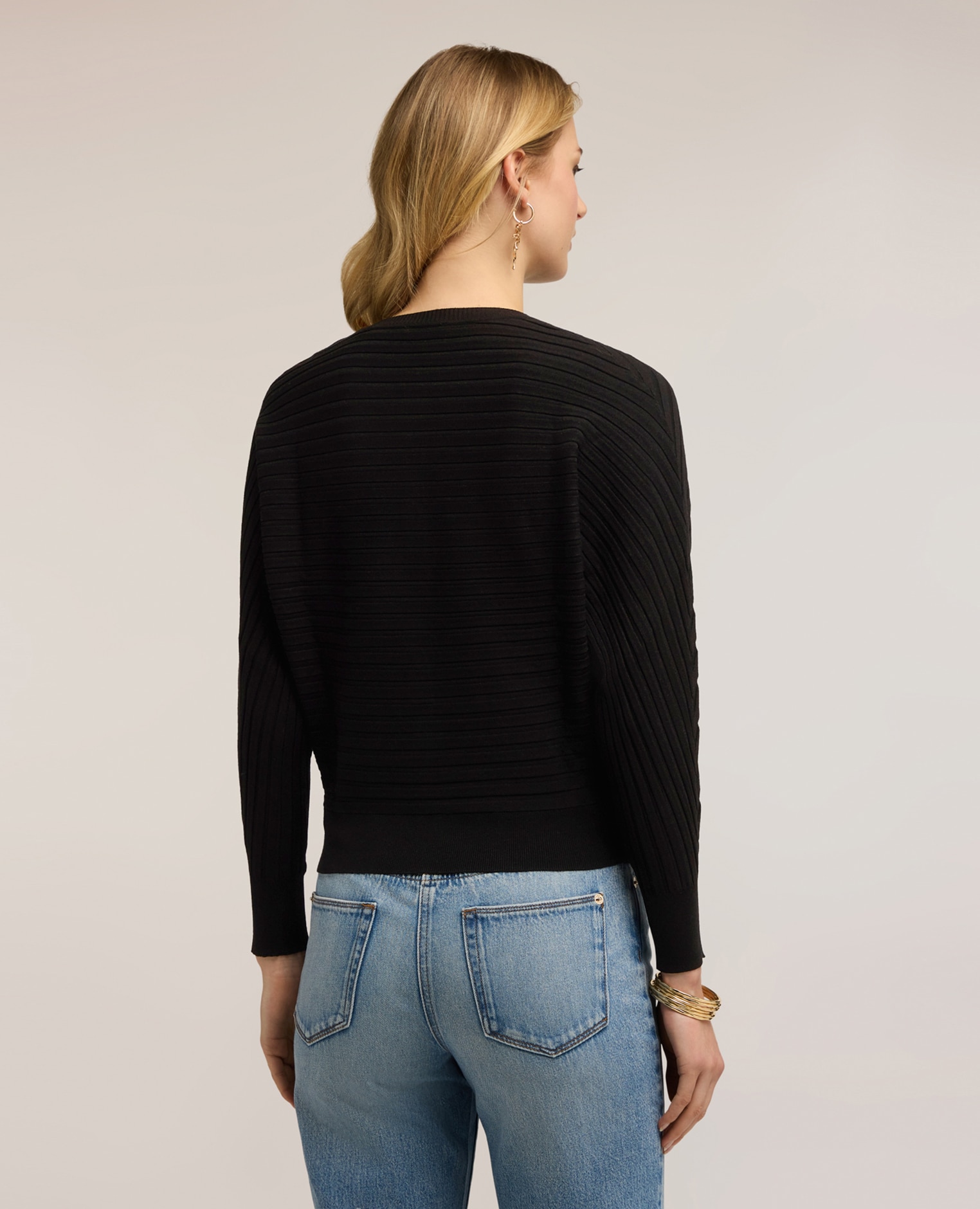 Chaqueta de mujer de punto de canalé horizontal abertura frontal - Motivi - Negro Negro-2