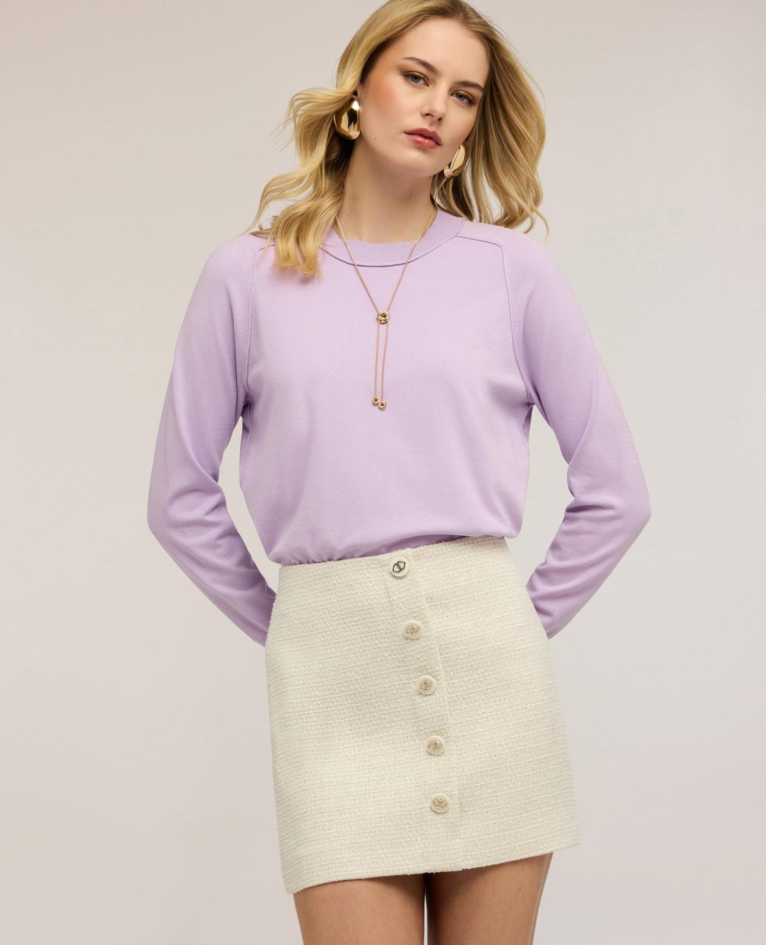 Jersey de mujer de rayas en mezcla de viscosa ajuste regular con escote redondo - Motivi - Morado Morado-1