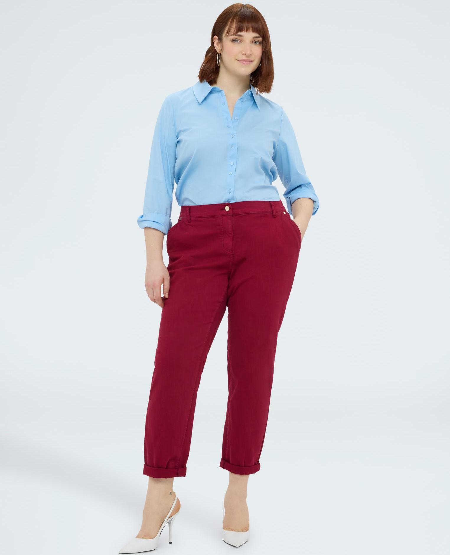 Pantalones de mujer chino de algodón - Fiorella Rubino - Burdeos Burdeos-3