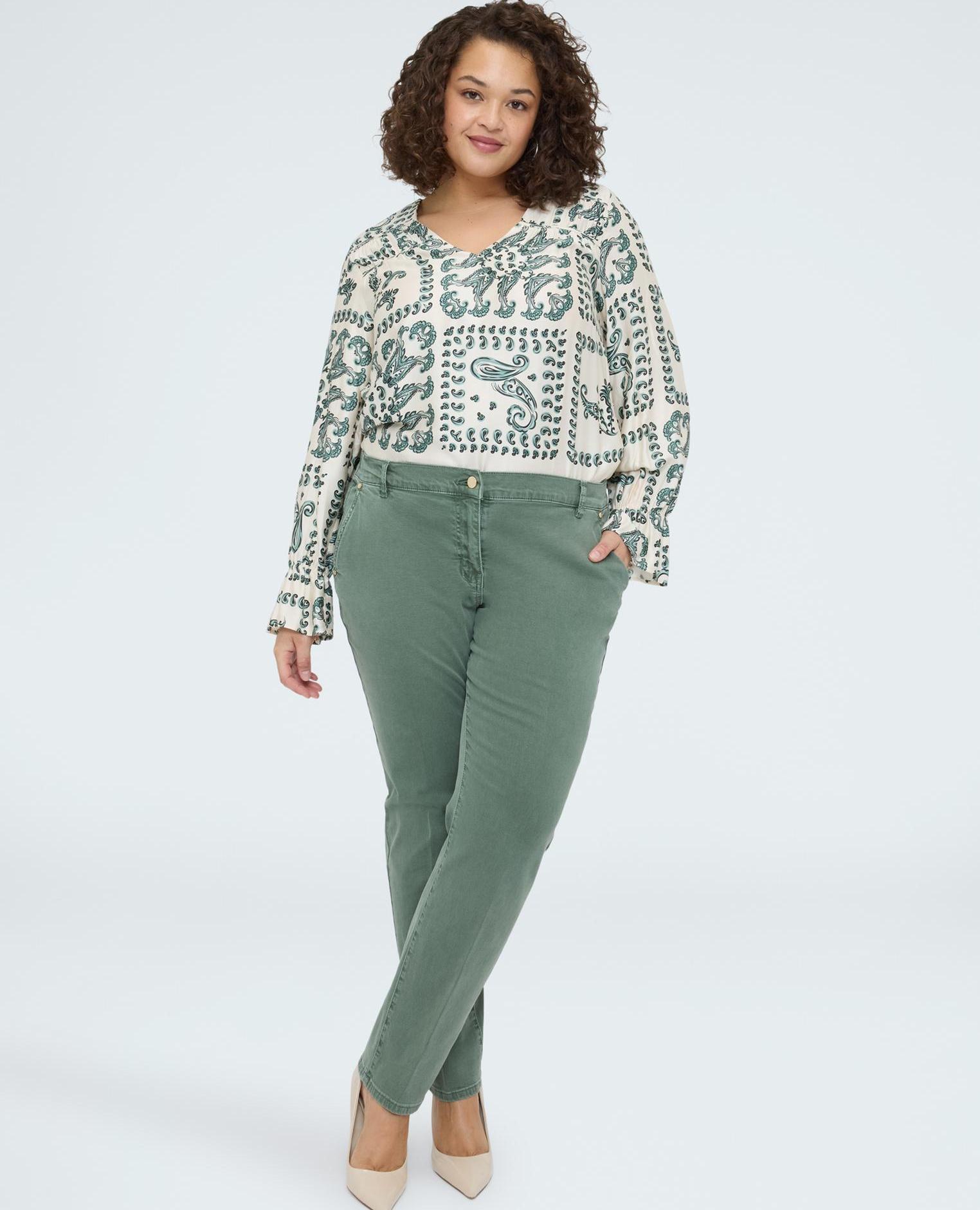 Pantalones de mujer chino de algodón - Fiorella Rubino - Verde Verde-3