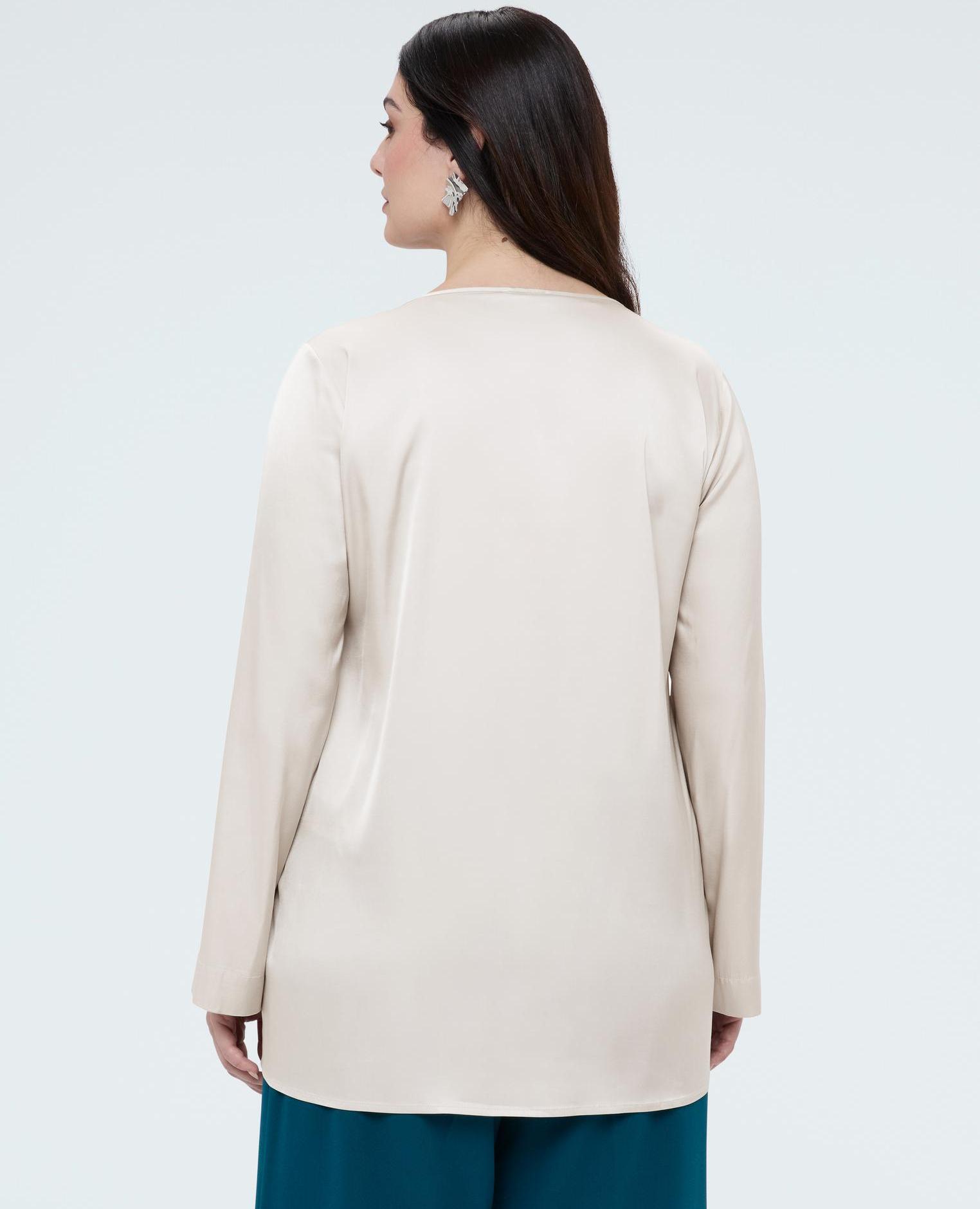 Blusa de mujer escote en v en raso de viscosa - Fiorella Rubino - Blanco Blanco-2