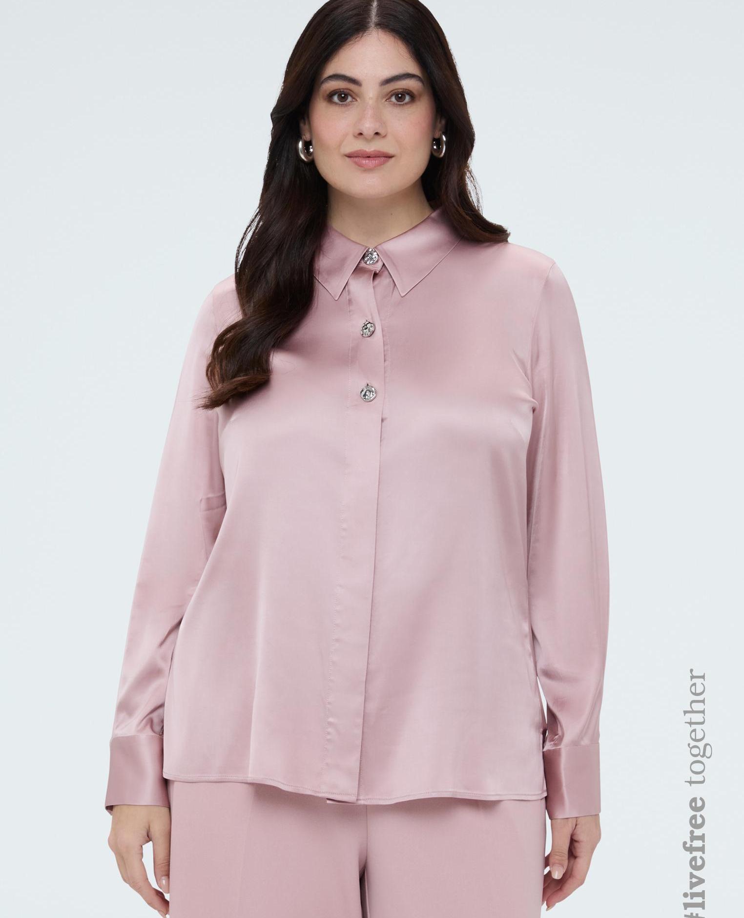 Camisa de mujer de raso con botones joya - Fiorella Rubino - Rosa Rosa-1