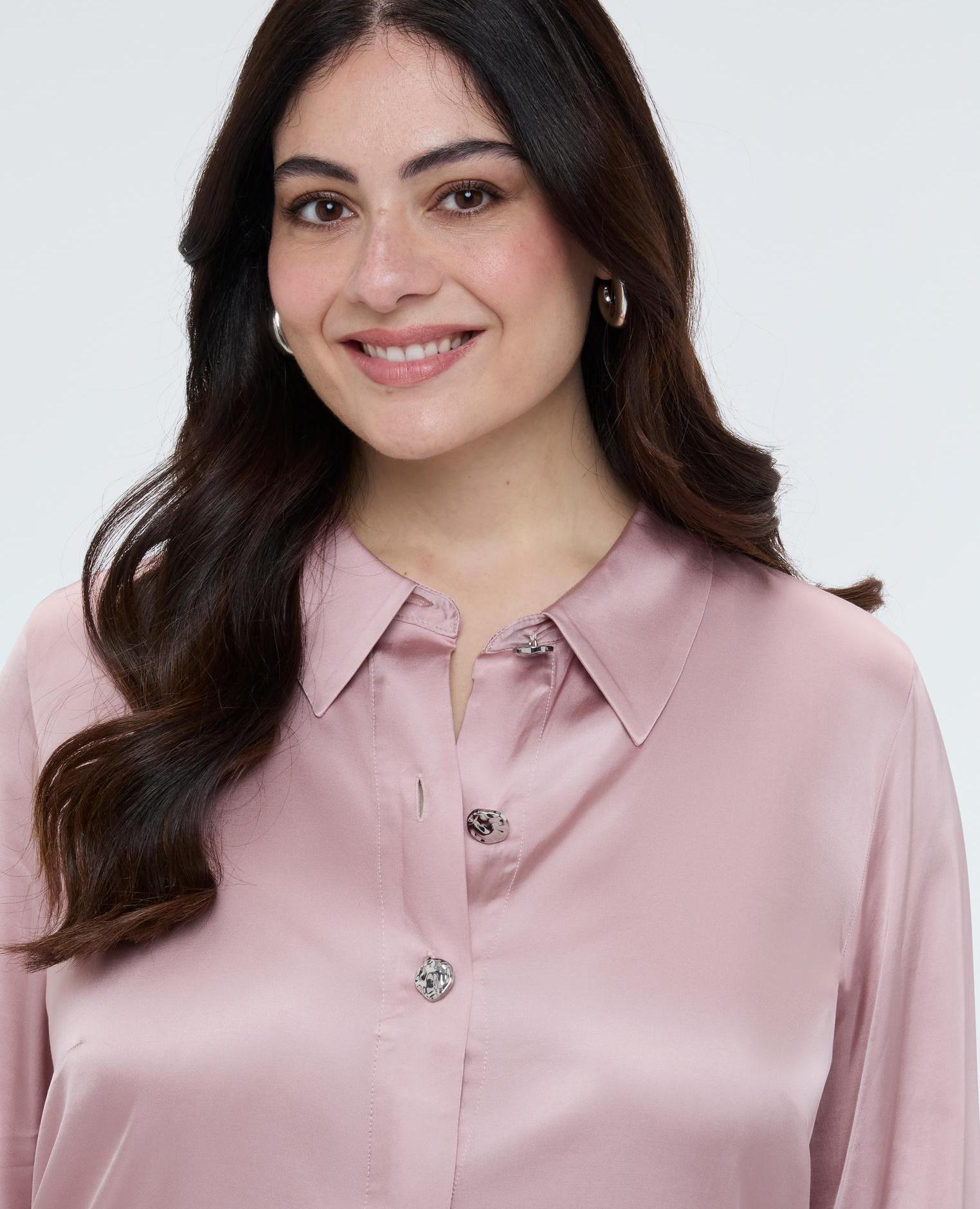 Camisa de mujer de raso con botones joya - Fiorella Rubino - Rosa Rosa-3