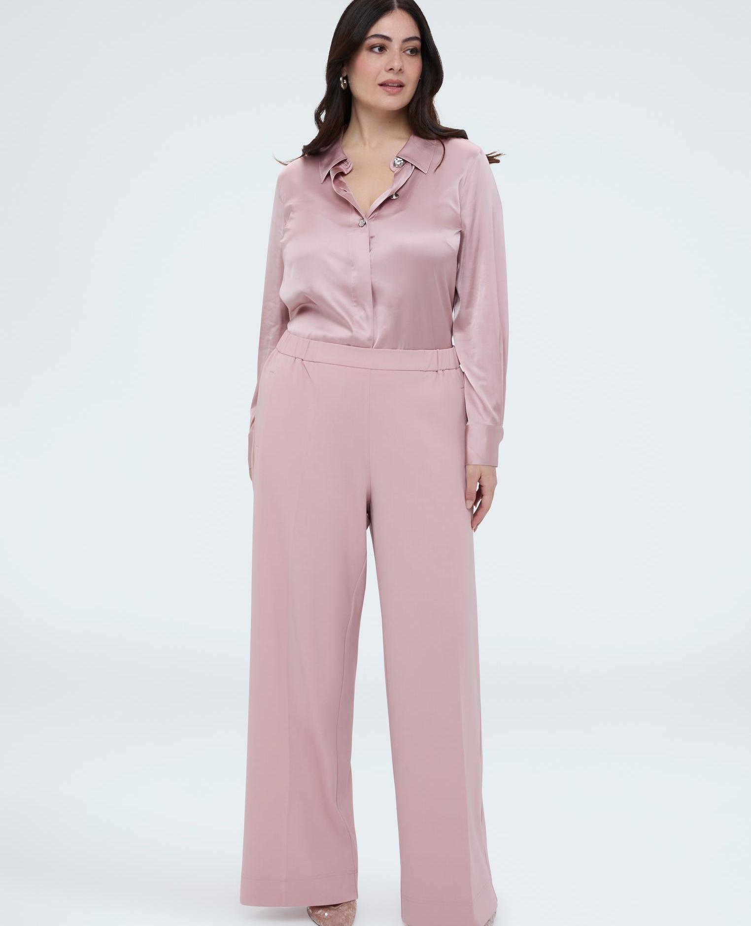 Camisa de mujer de raso con botones joya - Fiorella Rubino - Rosa Rosa-4
