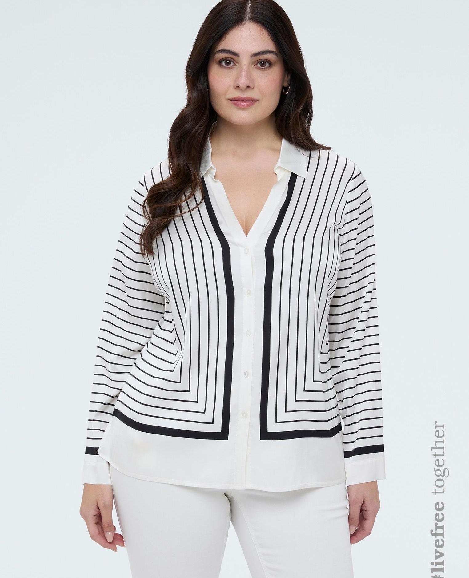 Fiorella Rubino - Camisa de mujer a rayas con escote en v tejido de raso de viscosa.